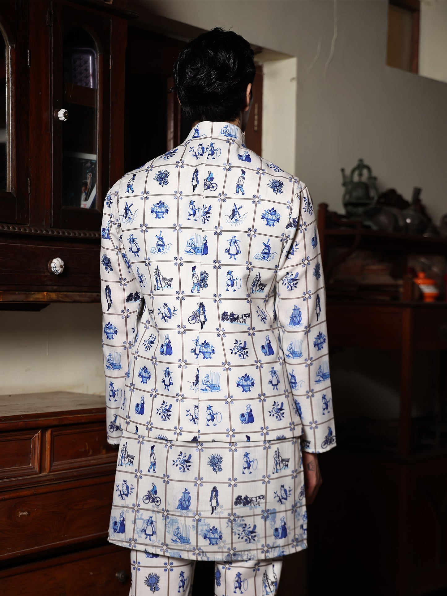 Laxit White Printed Cotton Bundi