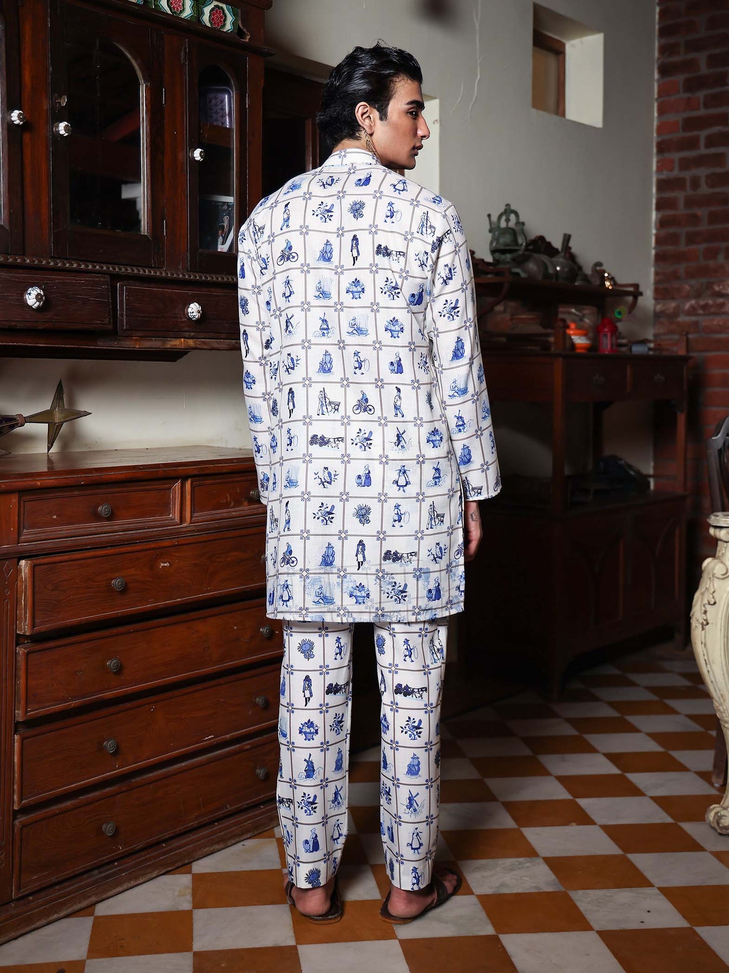 Darsya White Printed Cotton Blend Kurta