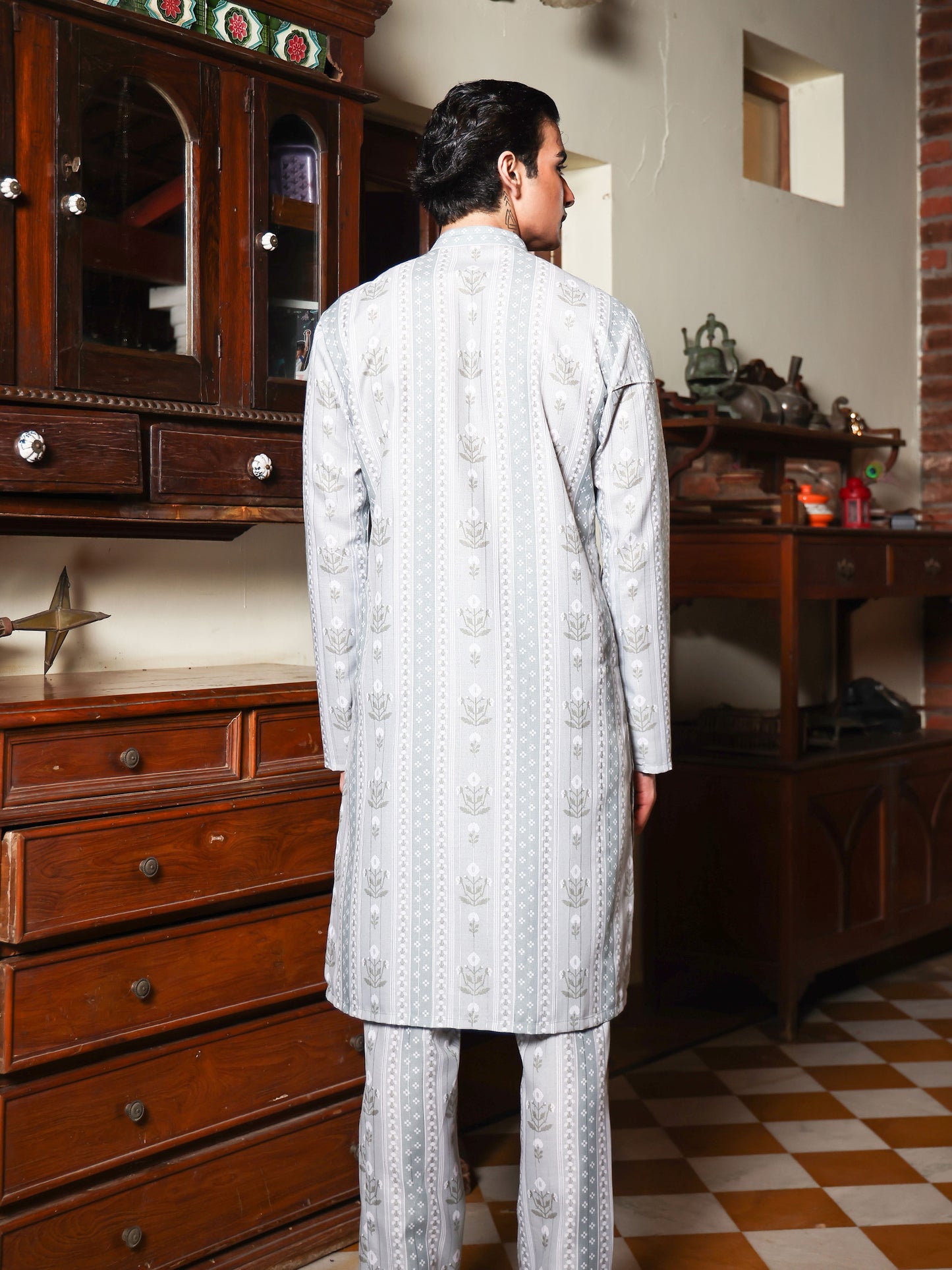 Reyansh Sage Green Printed Cotton Blend Kurta Set