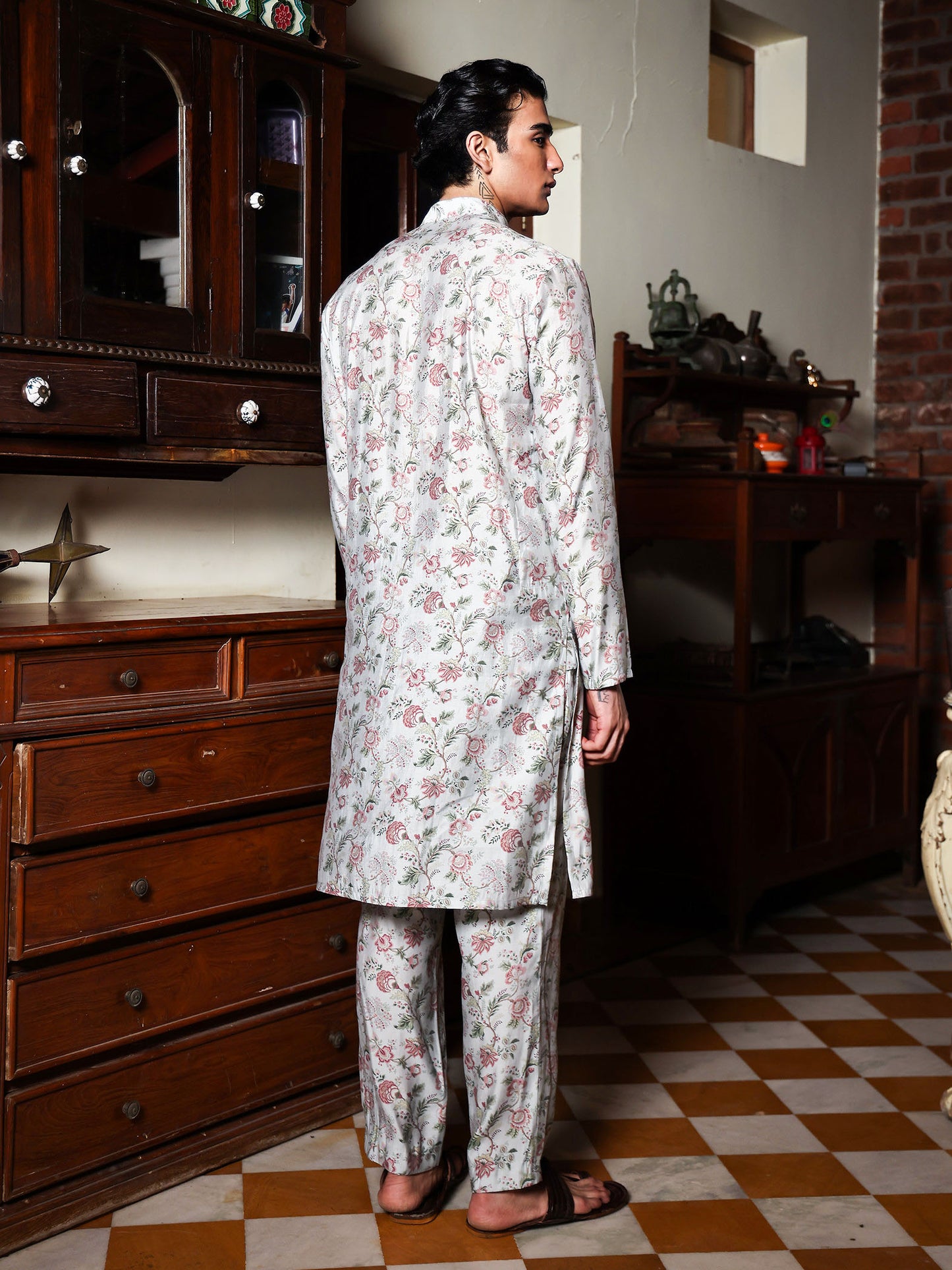 Vali Powder Blue Printed Chanderi Kurta Set