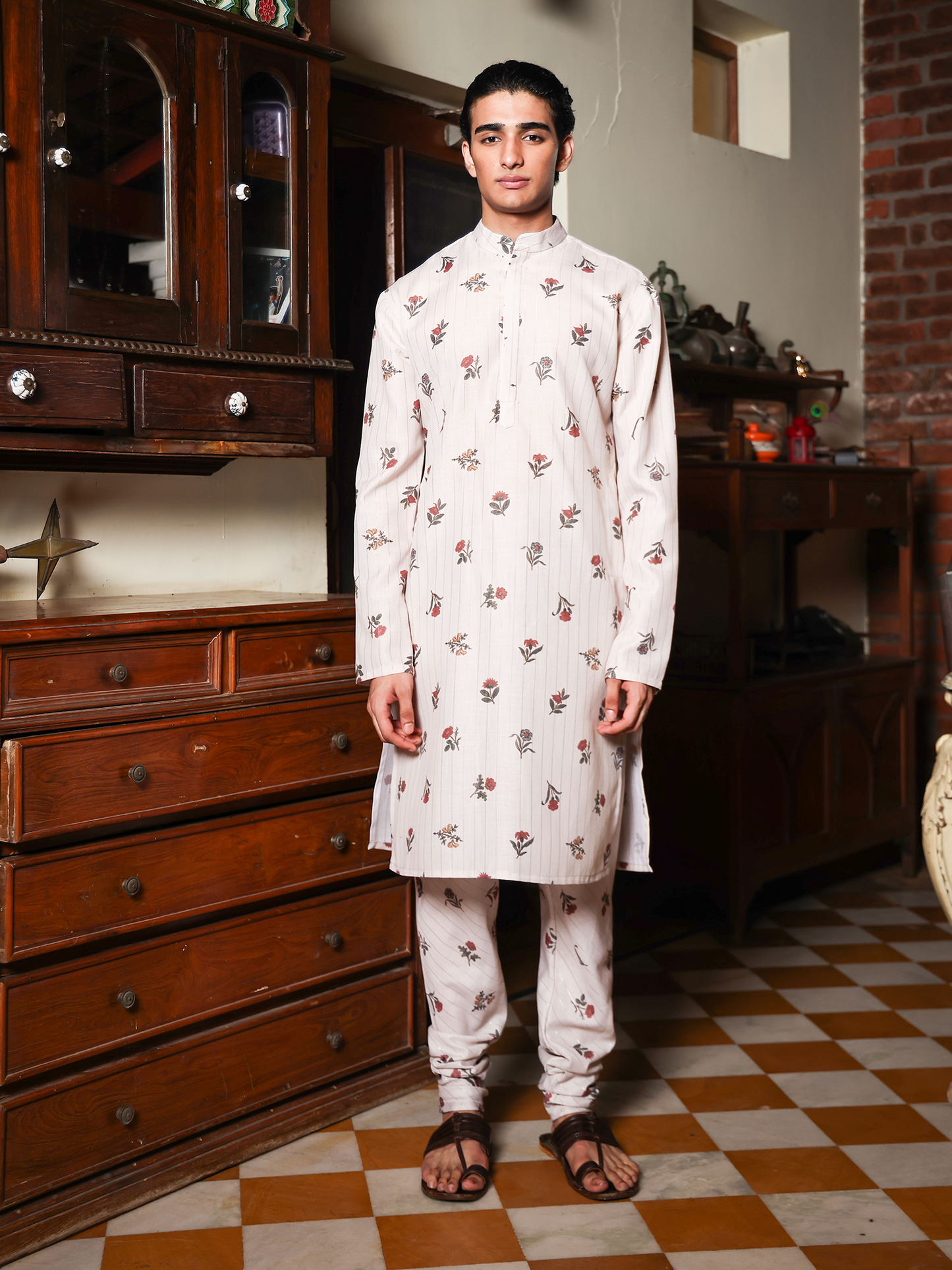 Vasant Beige Printed Cotton Blend Kurta