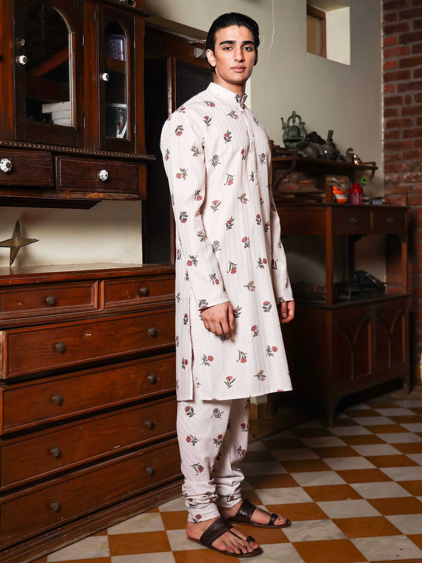 Vasant Beige Printed Cotton Blend Kurta