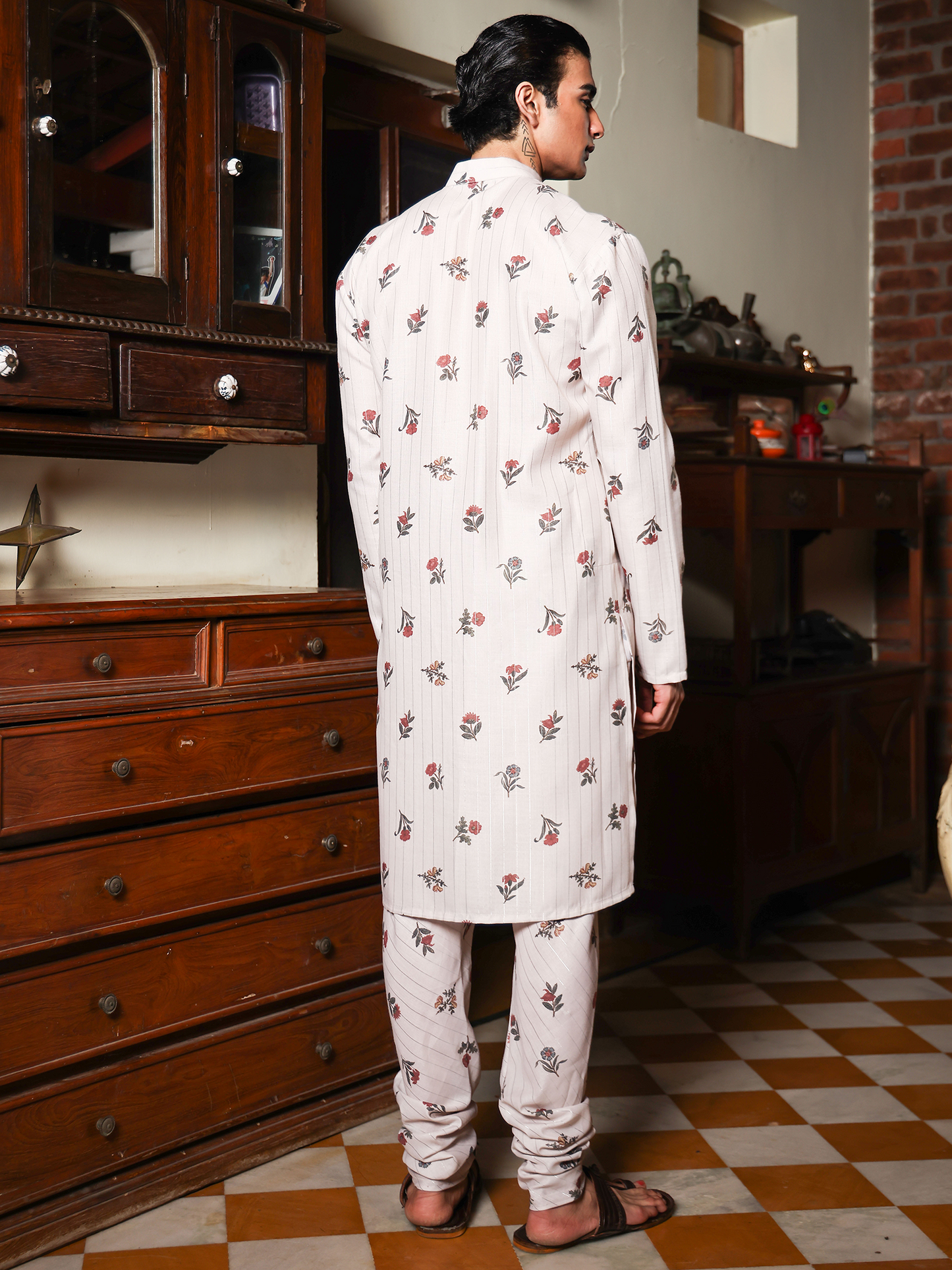 Vasant Beige Printed Cotton Blend Kurta