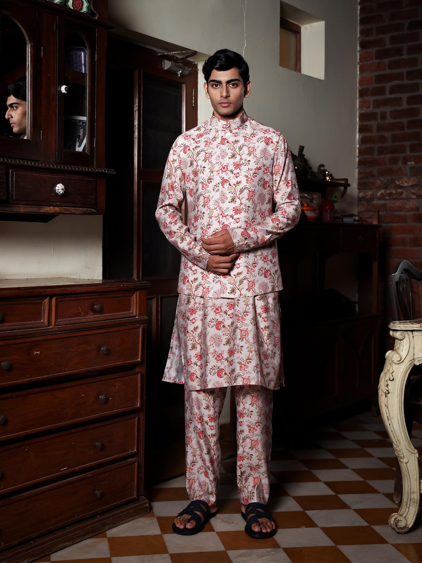 Yatin Light Pink Printed Chanderi Bundi Set