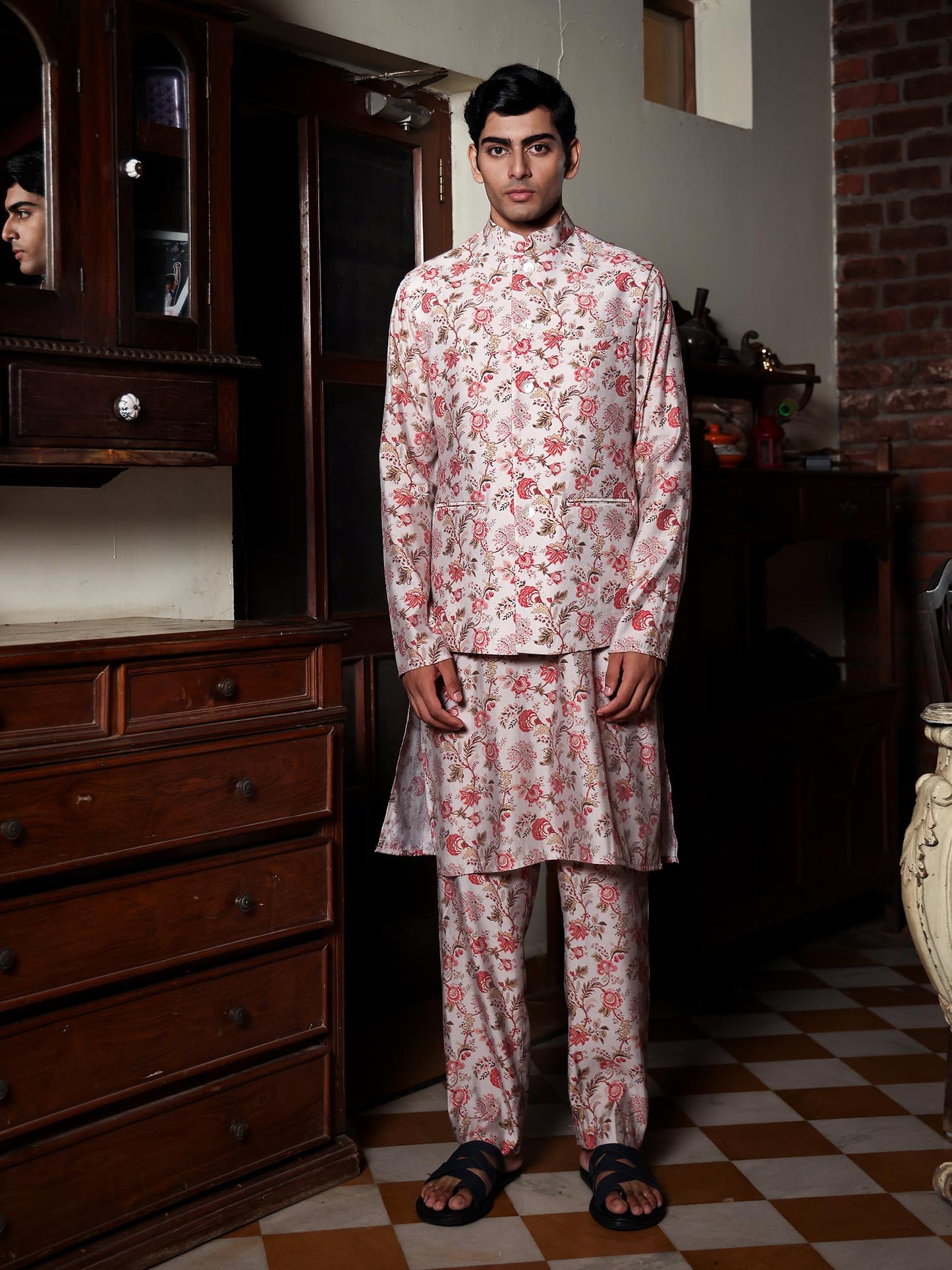 Yatin Light Pink Printed Chanderi Bundi Set