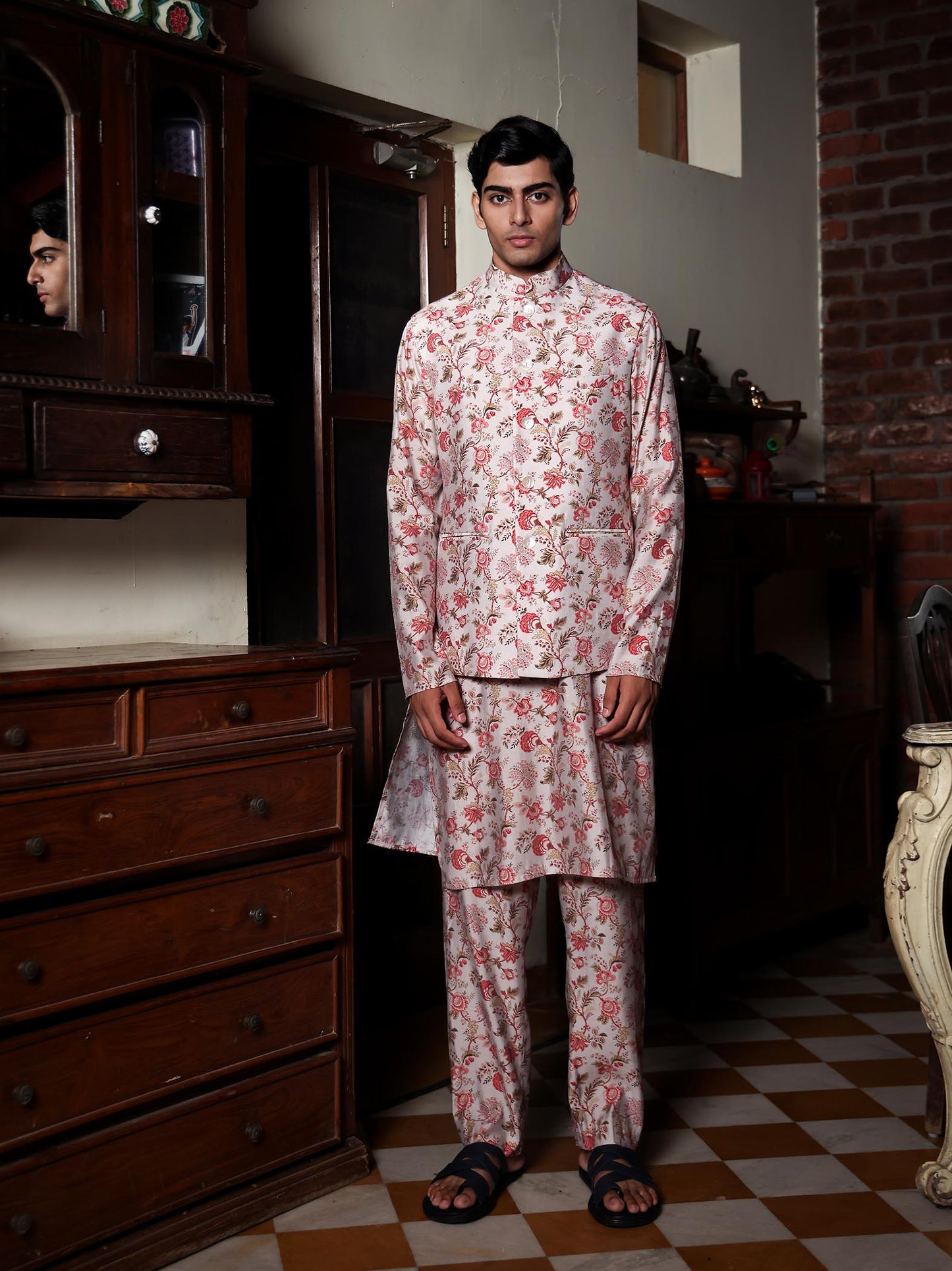 Yatin Light Pink Printed Chanderi Bundi