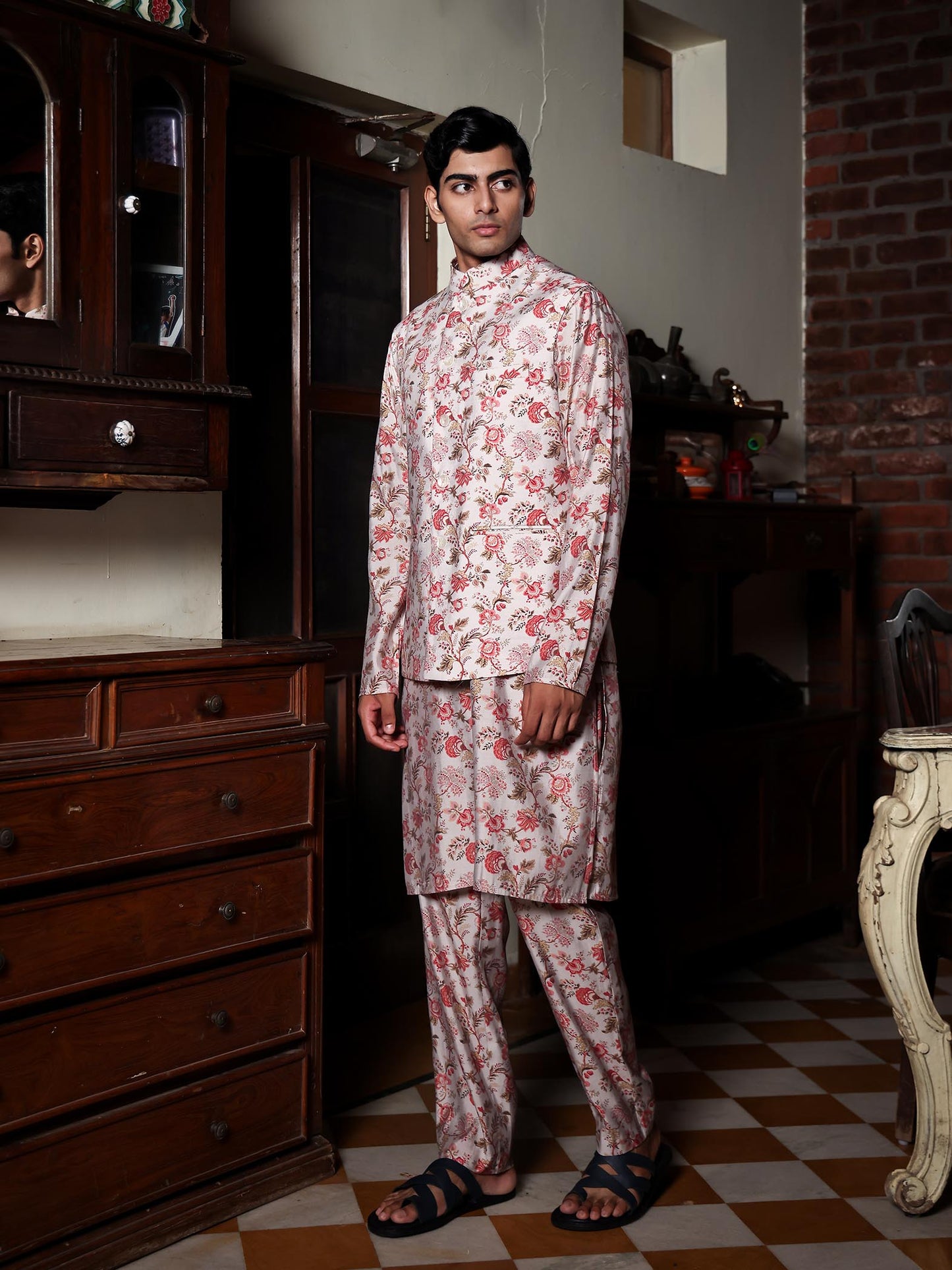 Yatin Light Pink Printed Chanderi Bundi Set