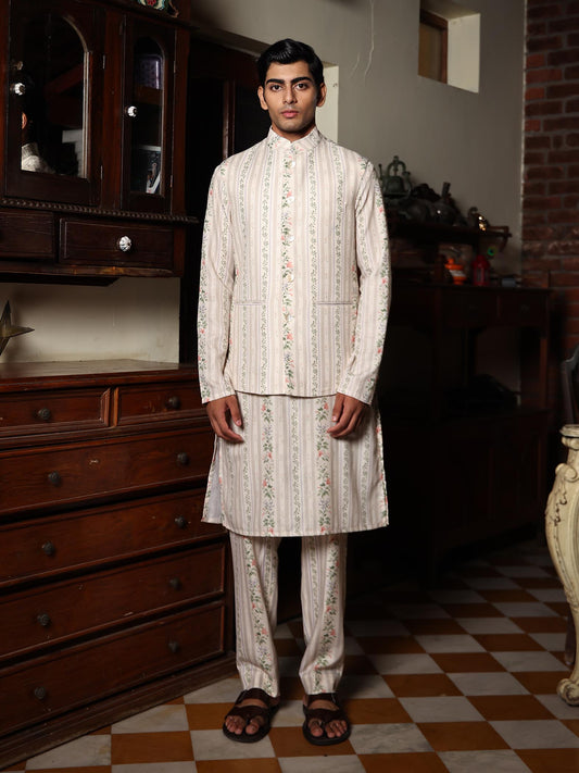 Natwar Sage Green Printed Cotton Bundi Set