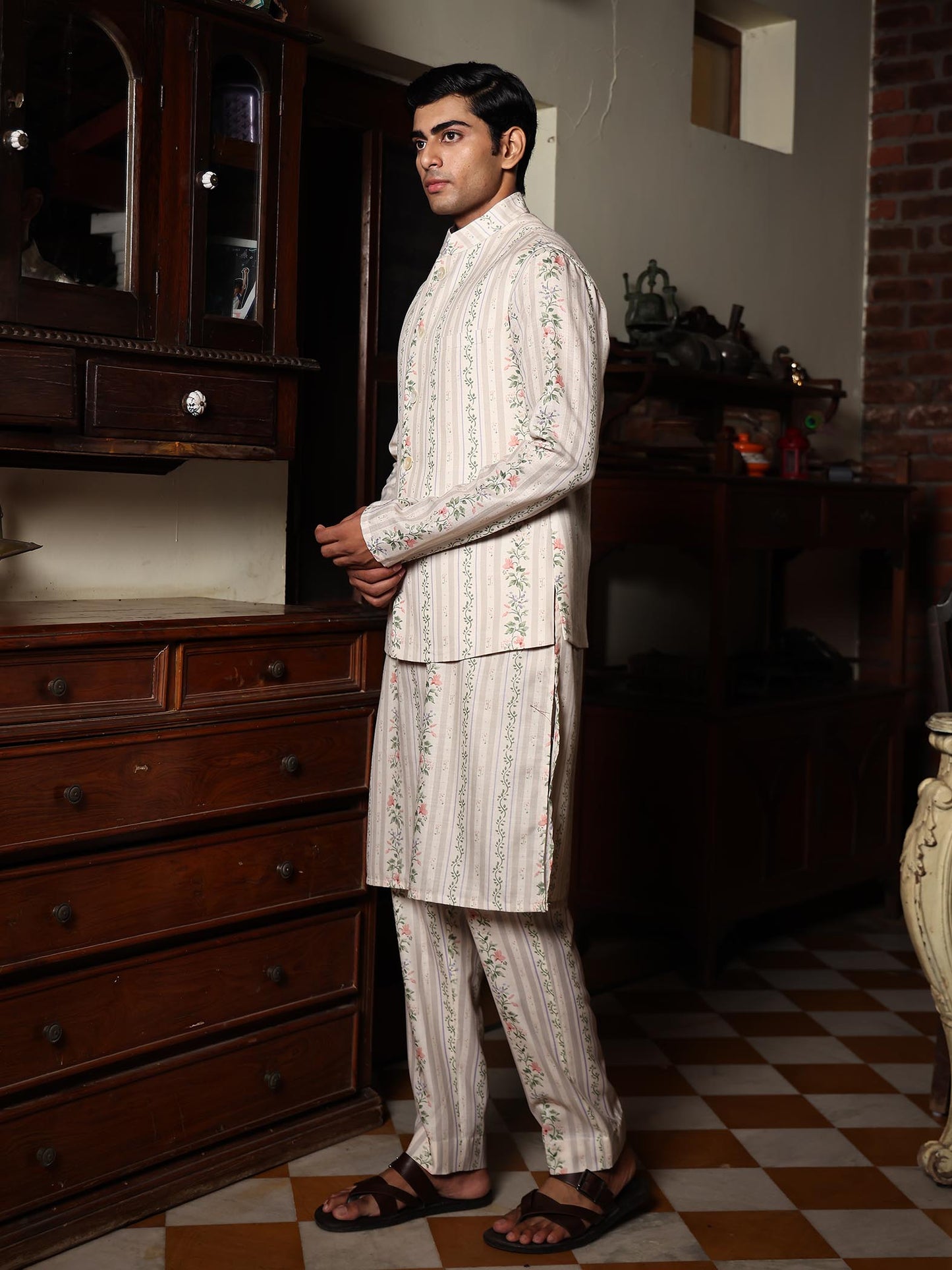 Natwar Sage Green Printed Cotton Bundi Set