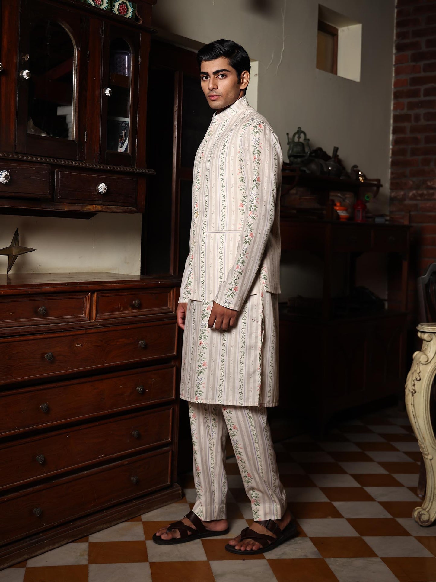 Natwar Sage Green Printed Cotton Bundi