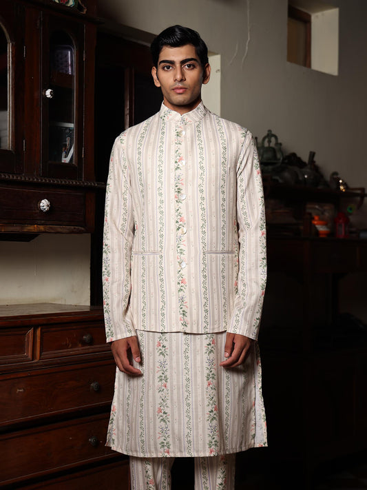 Natwar Sage Green Printed Cotton Bundi