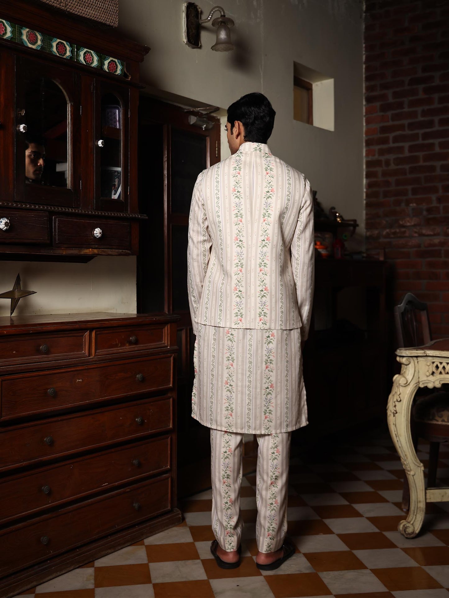 Natwar Sage Green Printed Cotton Bundi Set