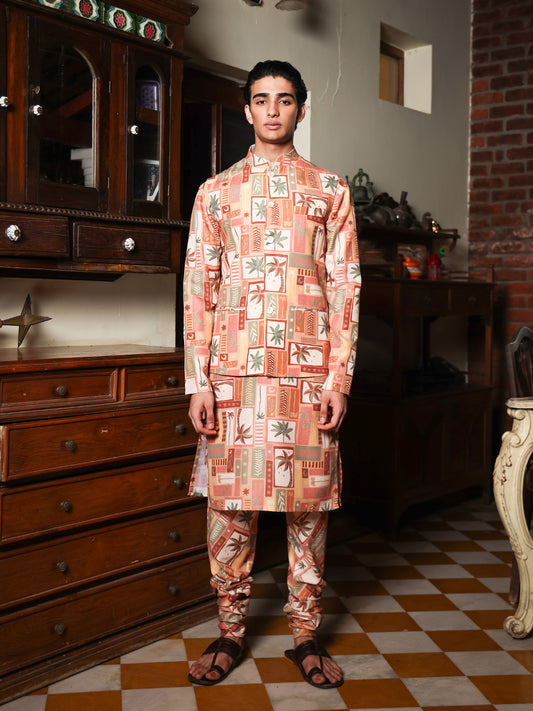 Gatha Mustard Printed Cotton Blend Bundi Set