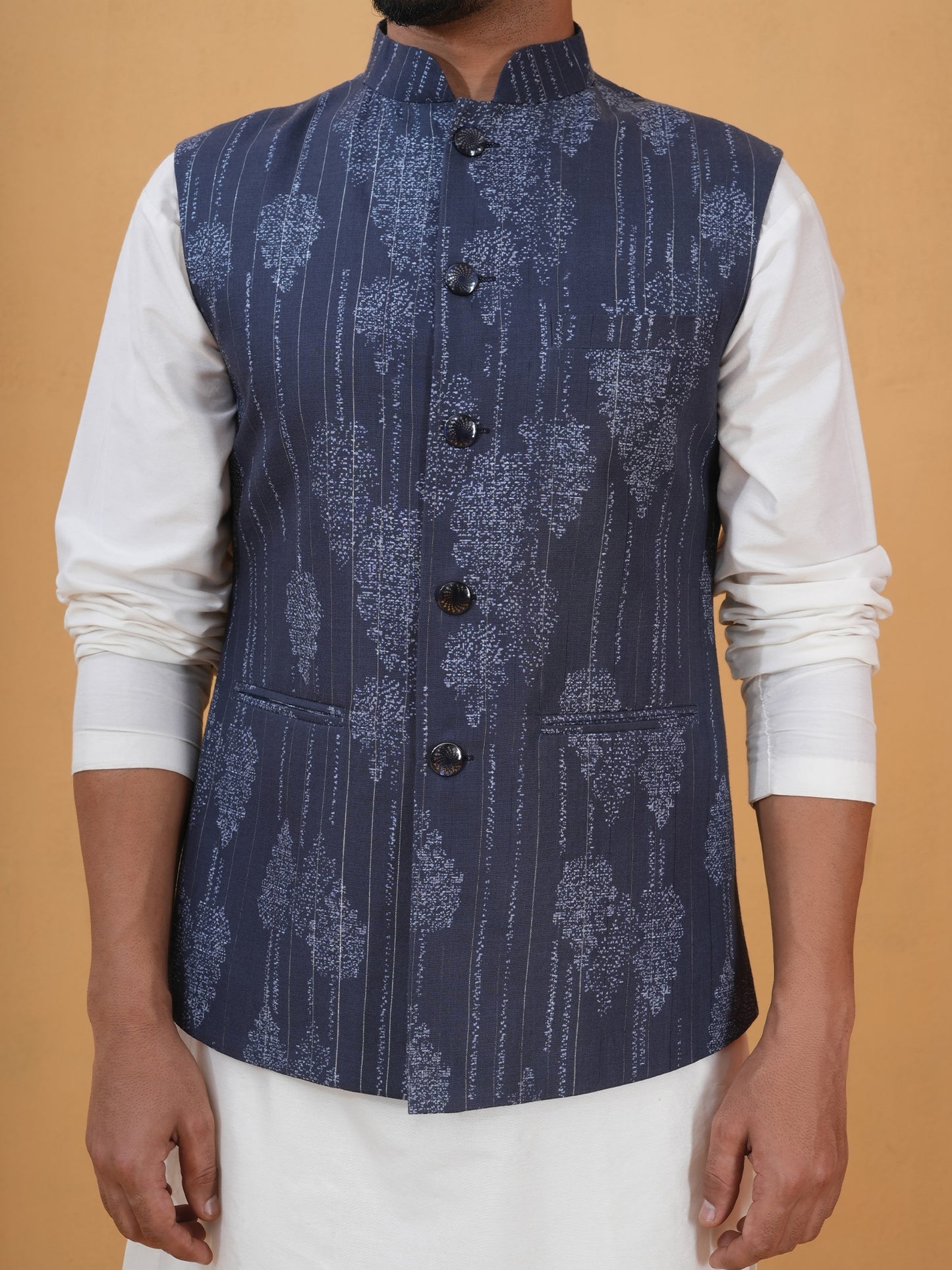 Siva Blue Printed Cotton Blend Bundi Set