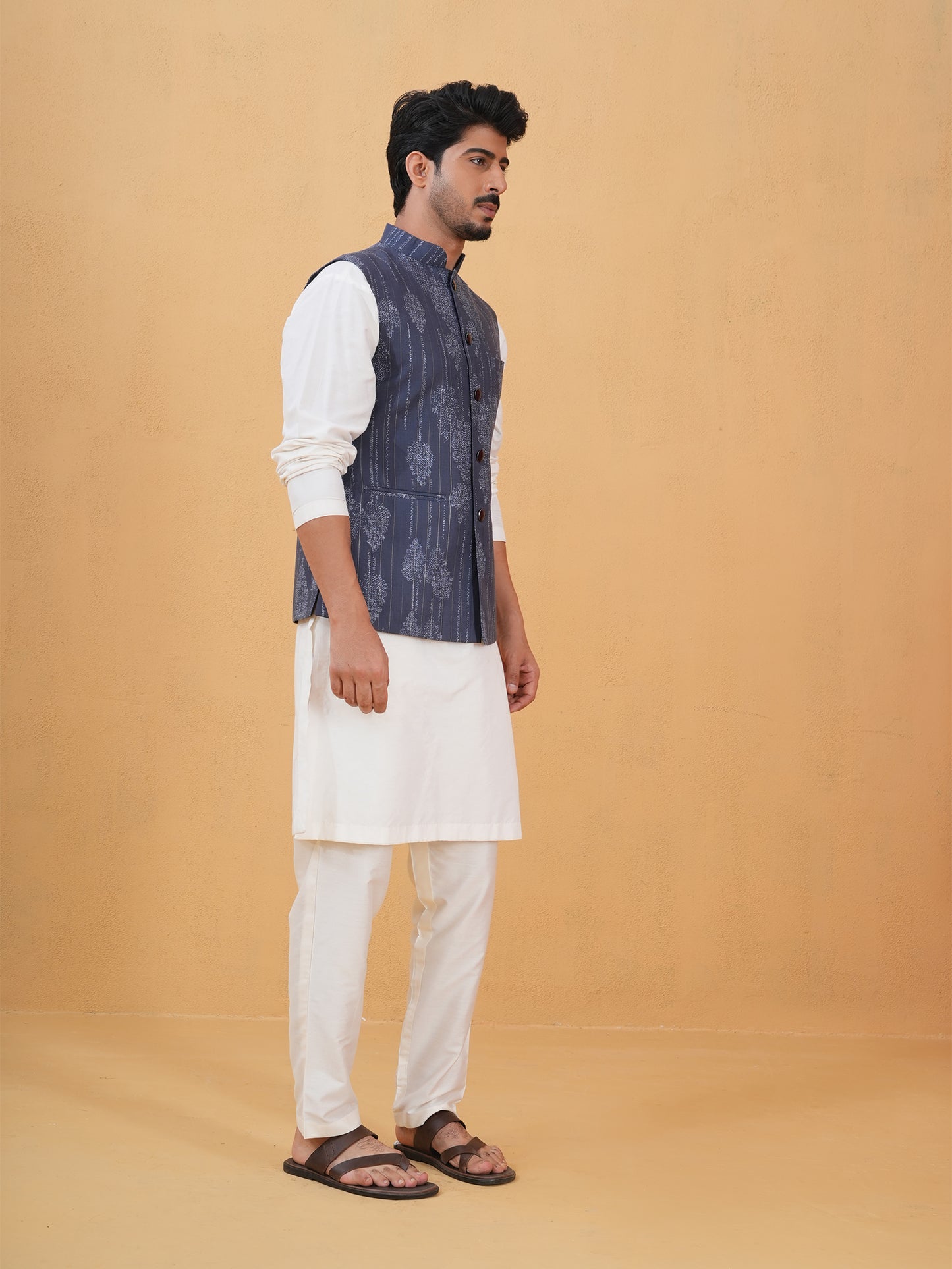 Siva Blue Printed Cotton Blend Bundi Set