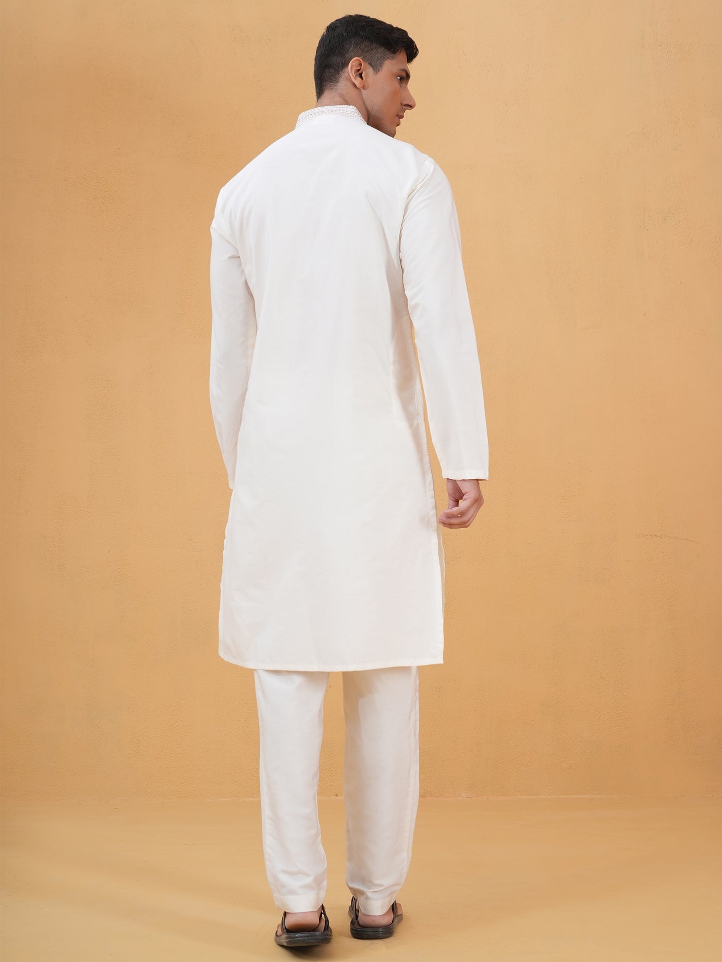 Shivang Ivory Embroidered Katan Kurta