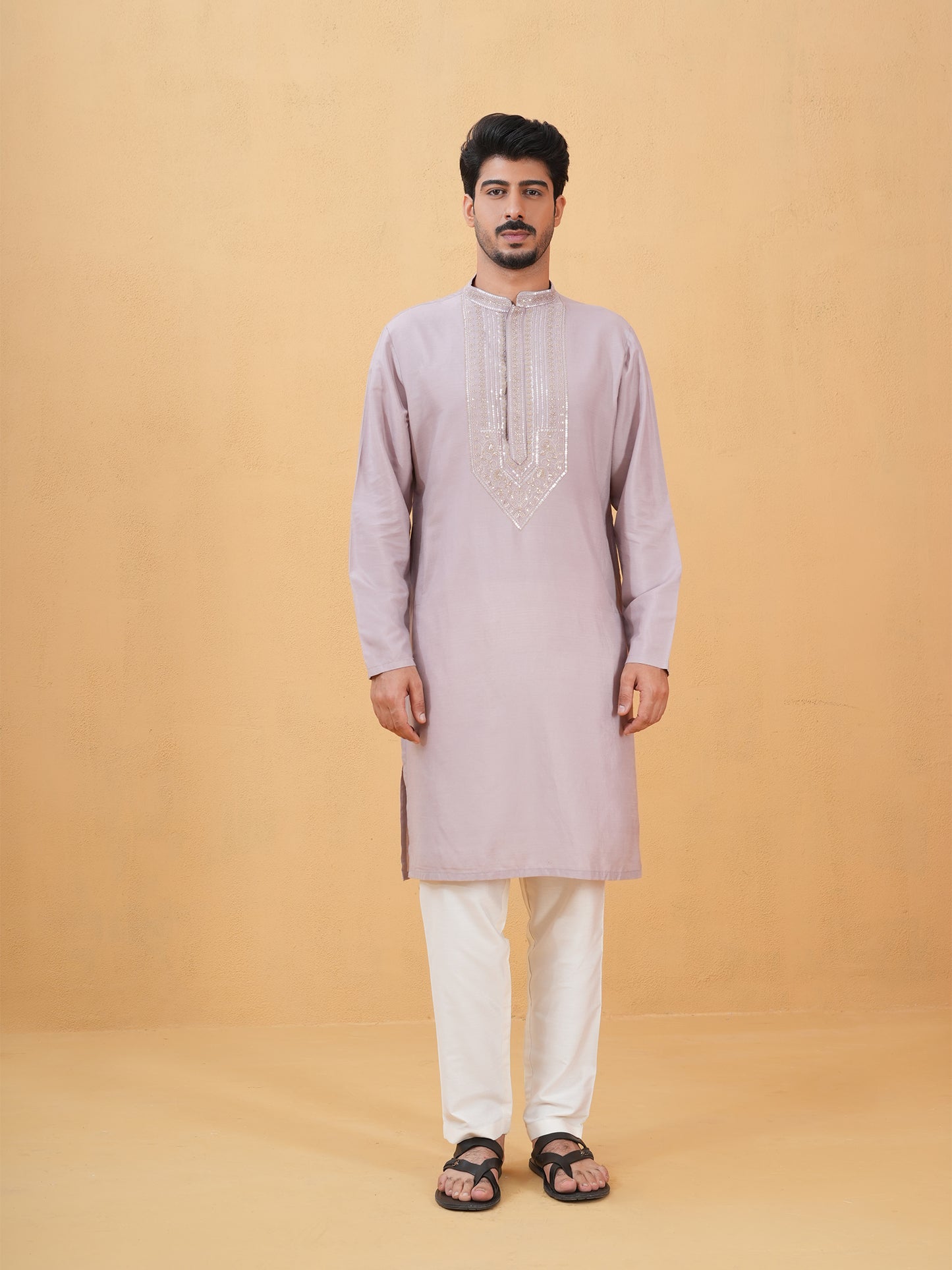 Shreen Mauve Embroidered Katan Kurta Set