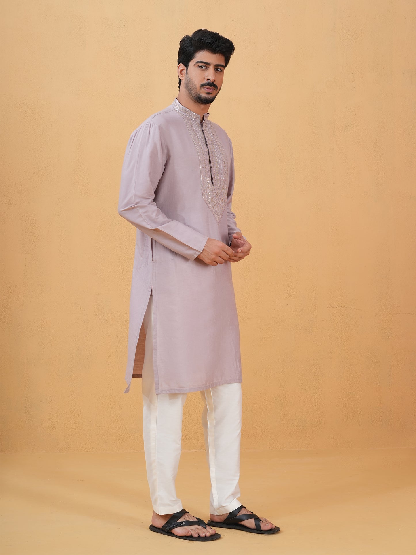 Shreen Mauve Embroidered Katan Kurta Set
