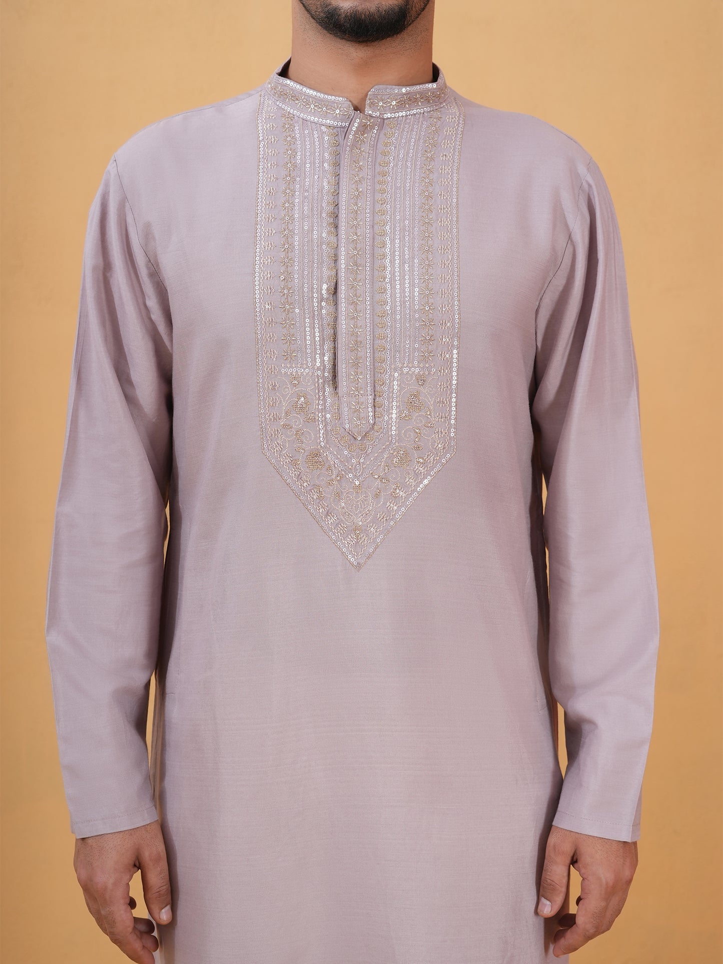 Shreen Mauve Embroidered Katan Kurta Set