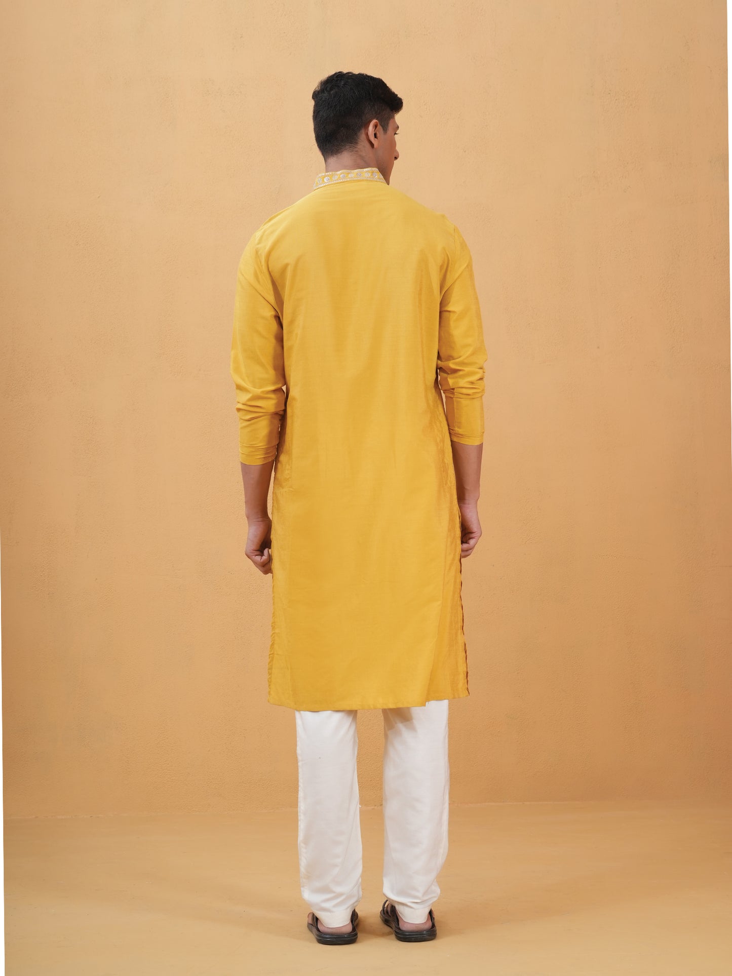 Nitigya Yellow Embroidered Katan Kurta Set