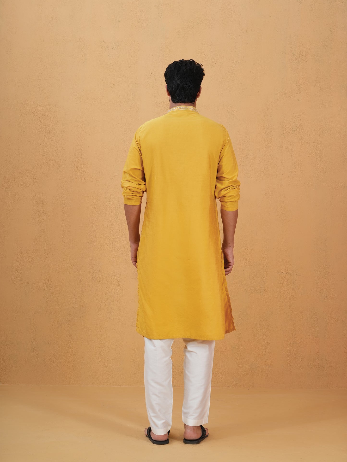 Shivang Yellow Embroidered Katan Kurta Set