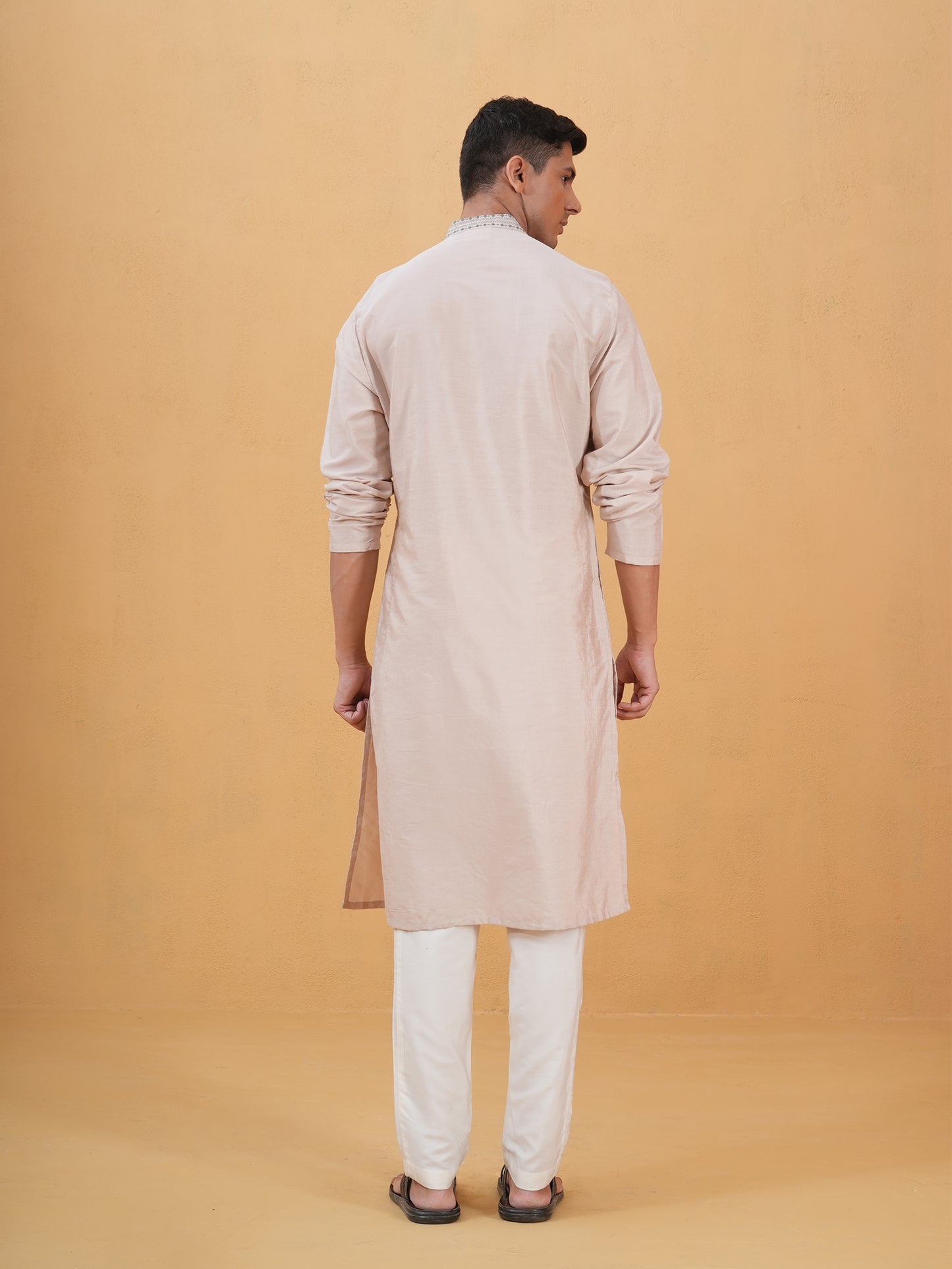 Saad Peach Embroidered Katan Kurta Set