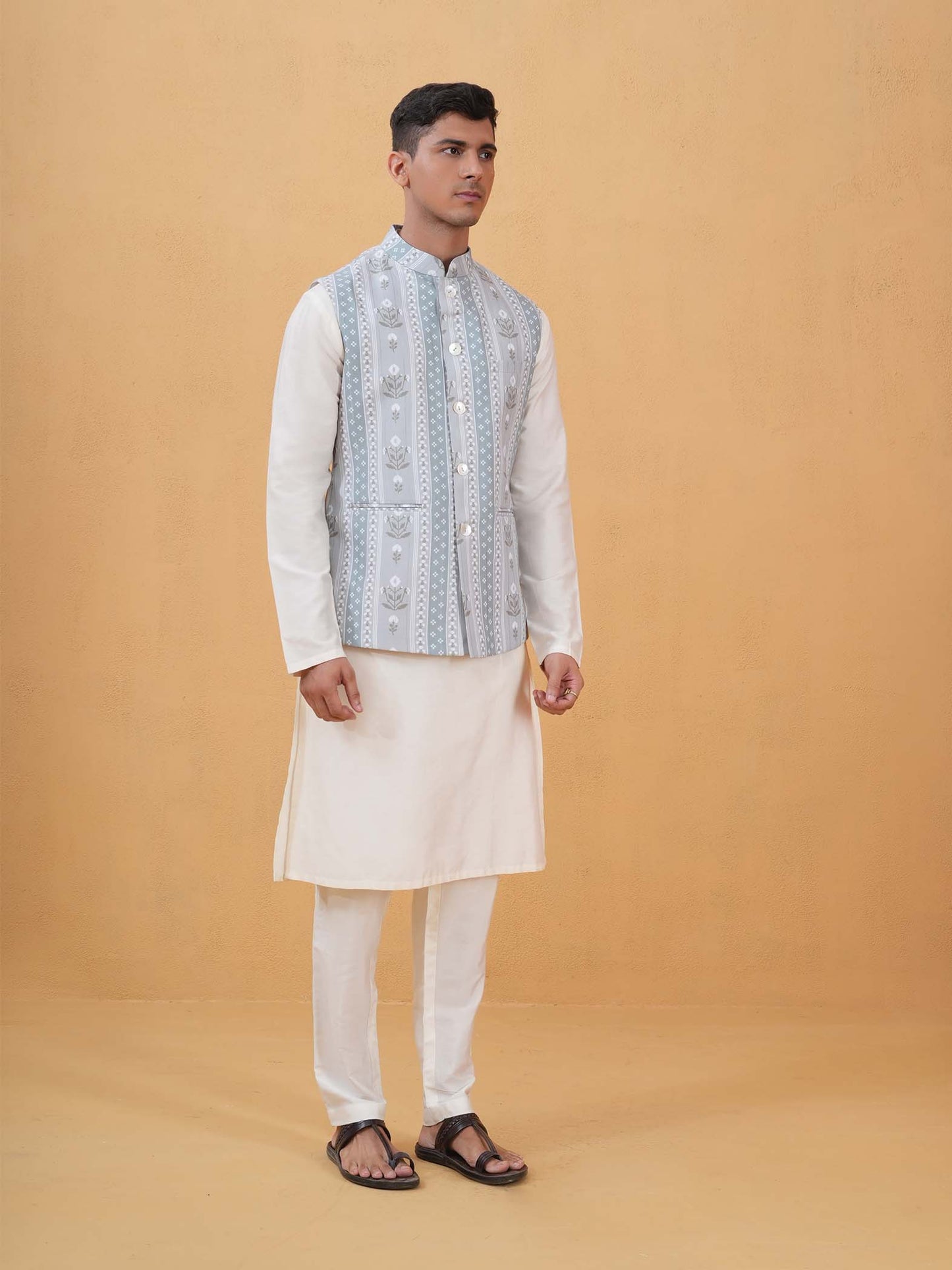 Aadi Sage Green Printed Cotton Blend Bundi