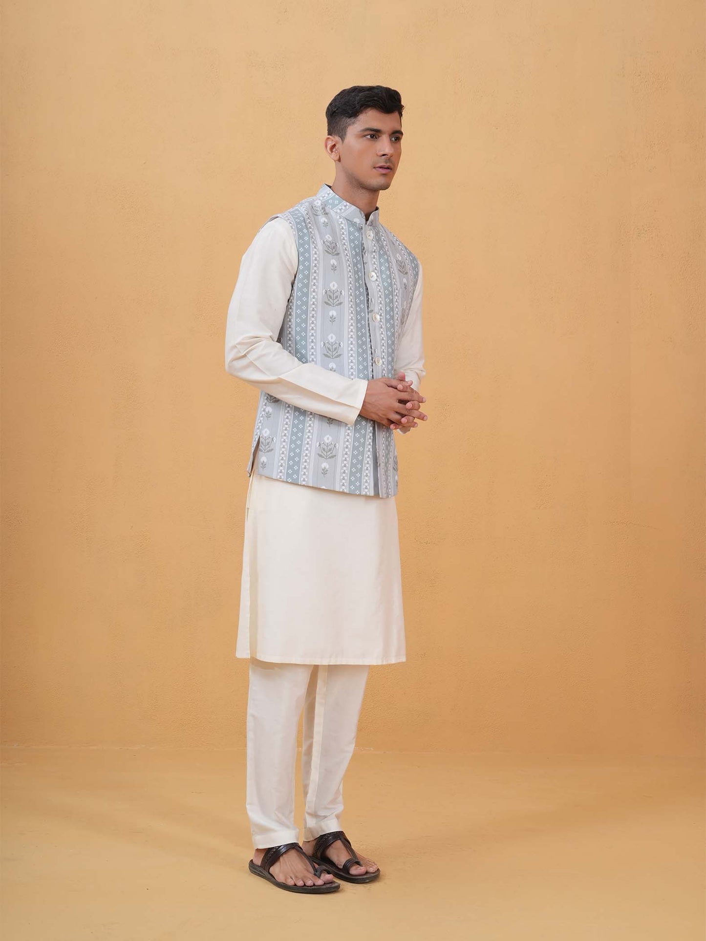 Aadi Sage Green Printed Cotton Blend Bundi