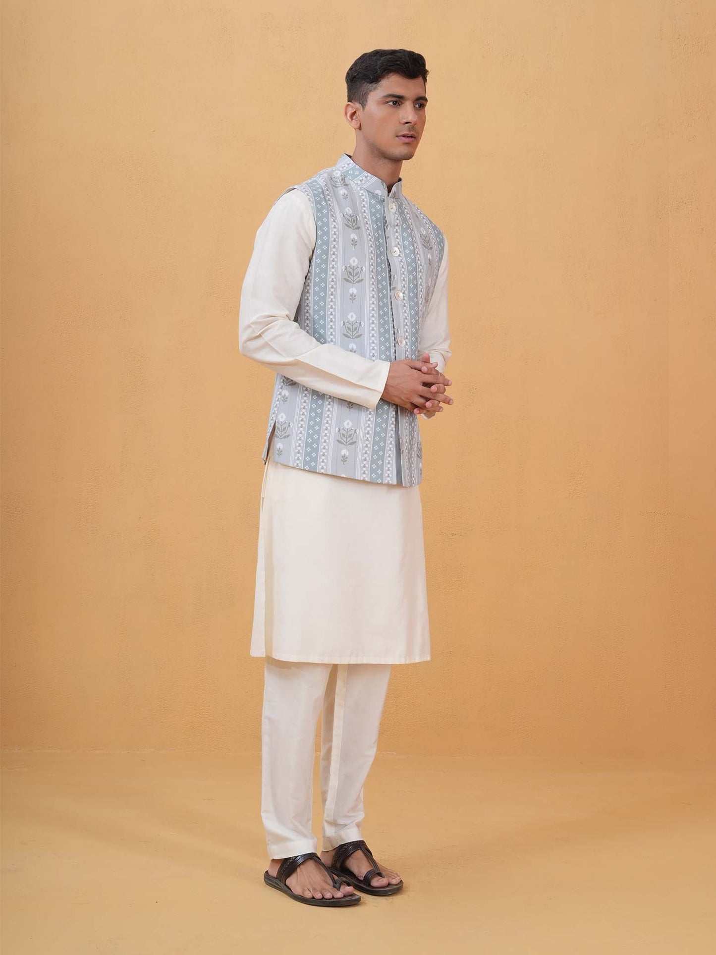 Aadi Sage Green Printed Cotton Blend Bundi