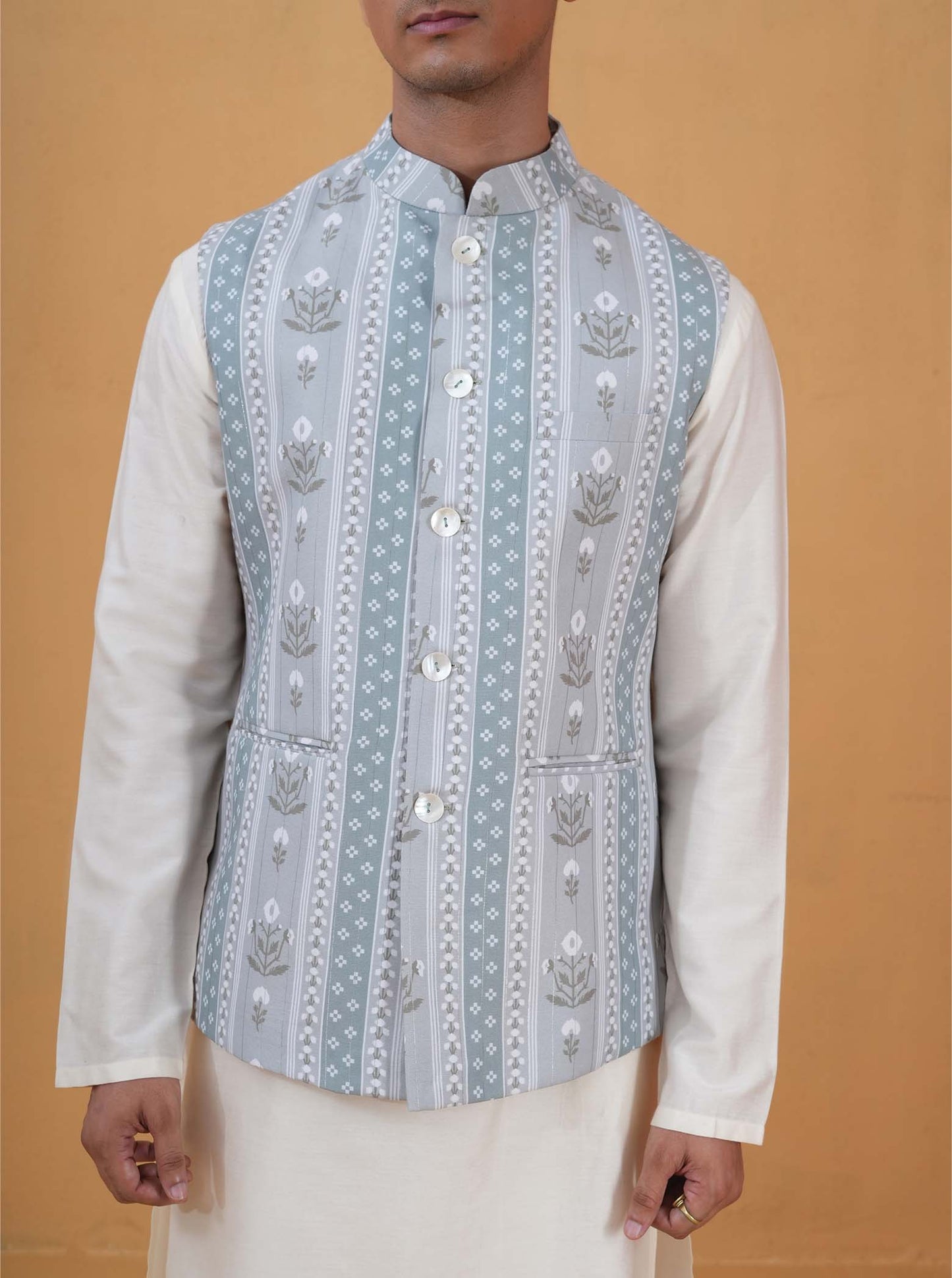 Aadi Sage Green Printed Cotton Blend Bundi