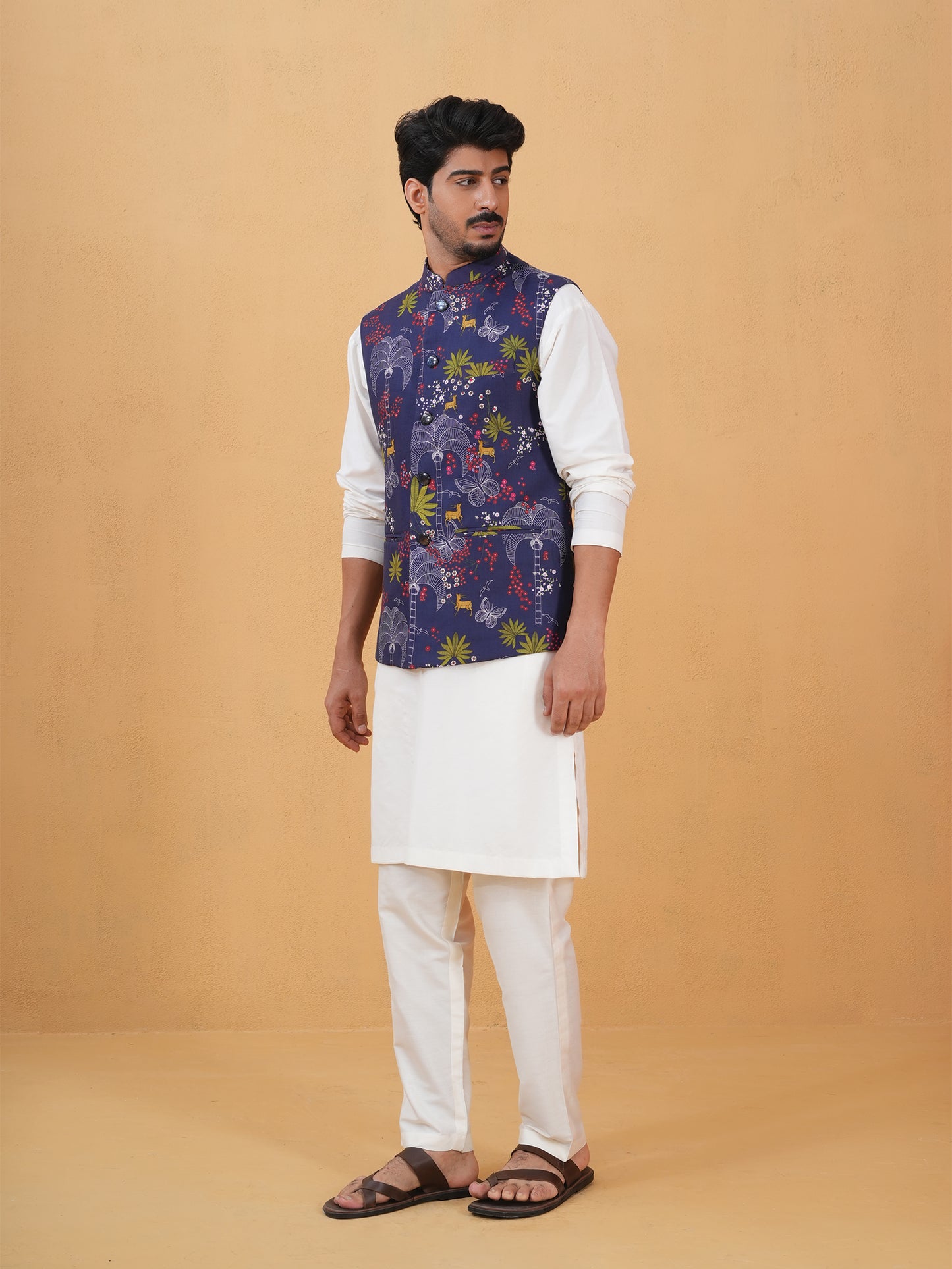 Prana Blue Printed Cotton Bundi