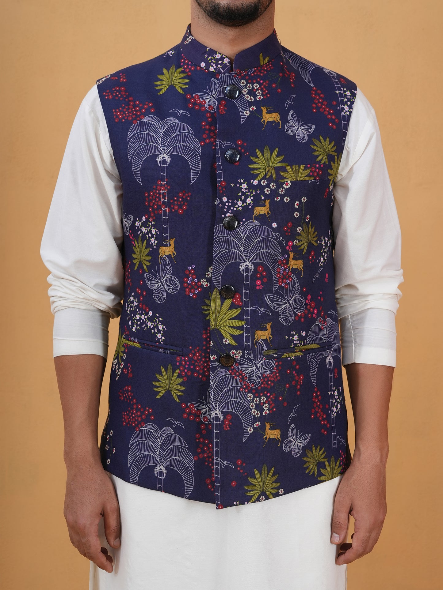 Prana Blue Printed Cotton Bundi