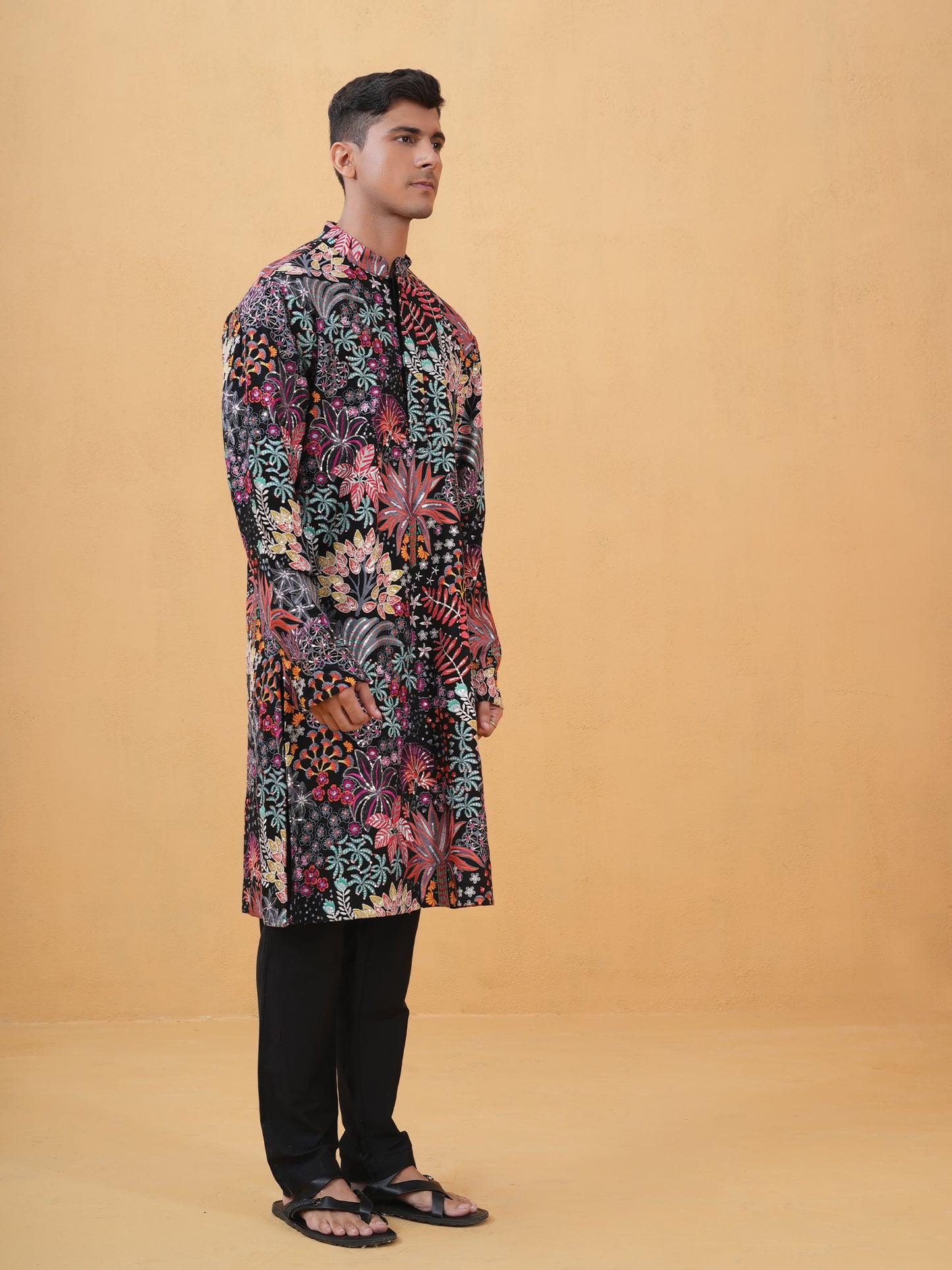 Aarush Black Embroidered Katan Kurta Set