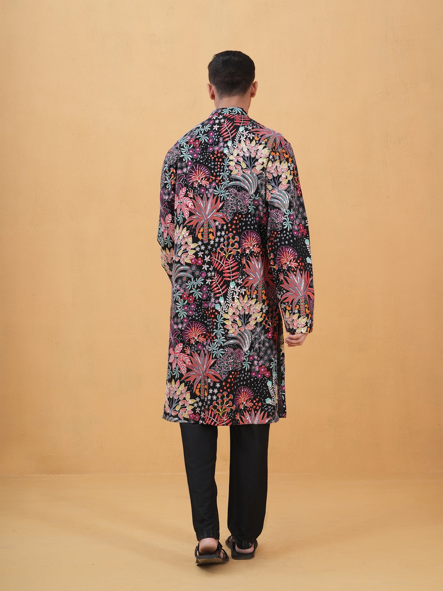 Aarush Black Embroidered Katan Kurta Set