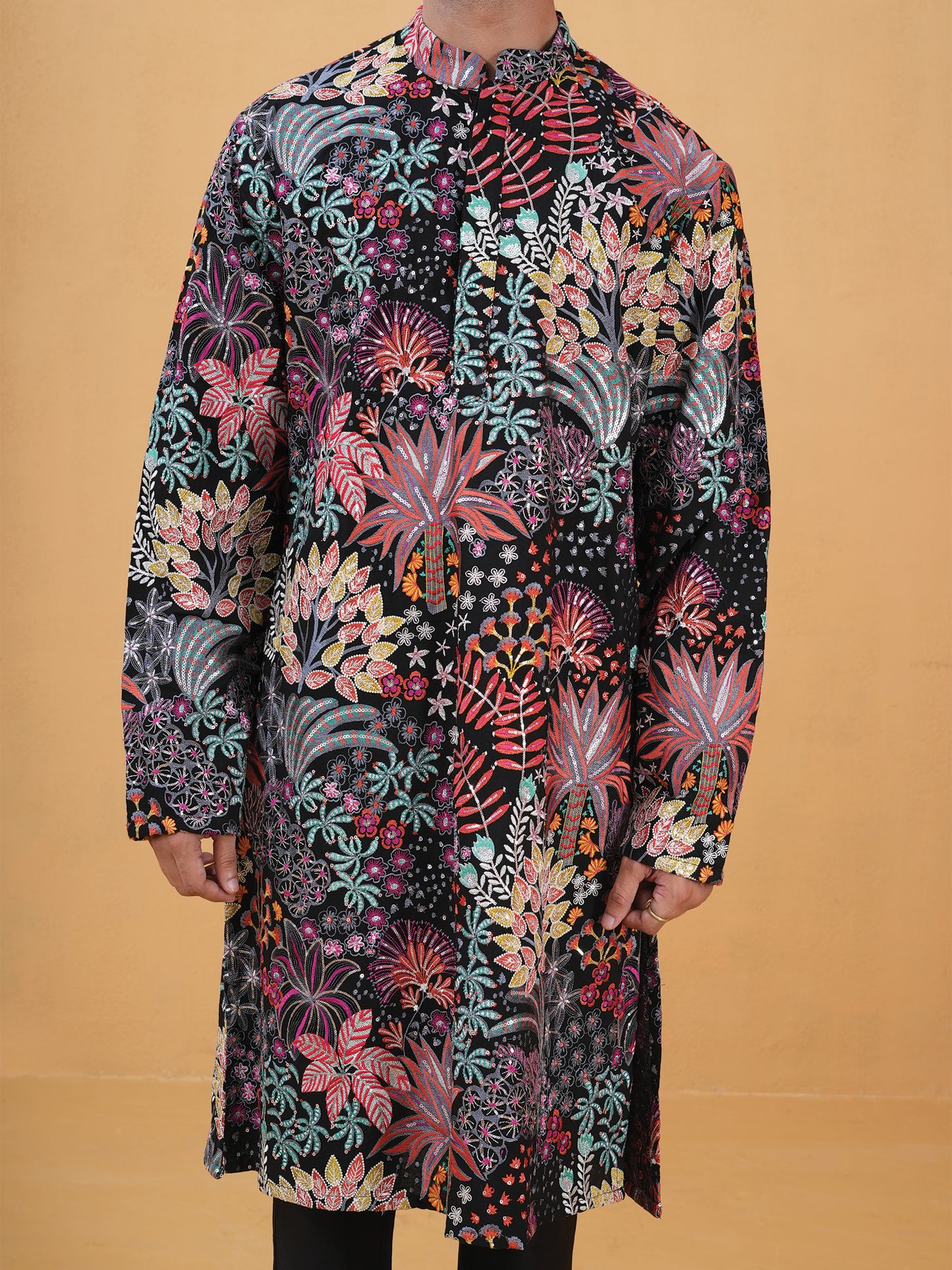 Aarush Black Embroidered Katan Kurta Set