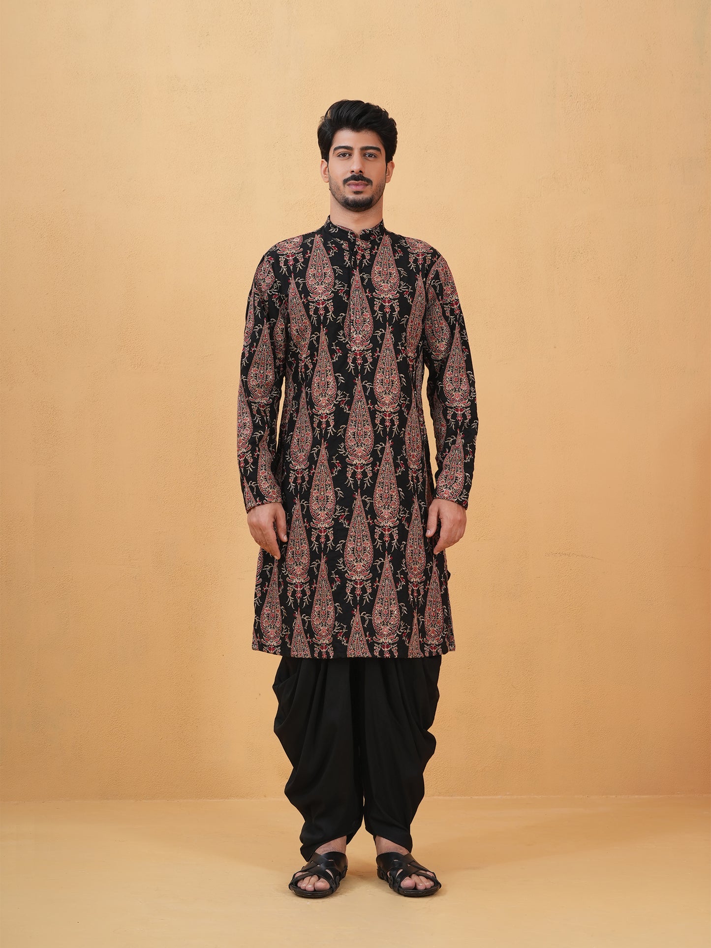 Aarvish  Black Embroidered Katan Kurta Set