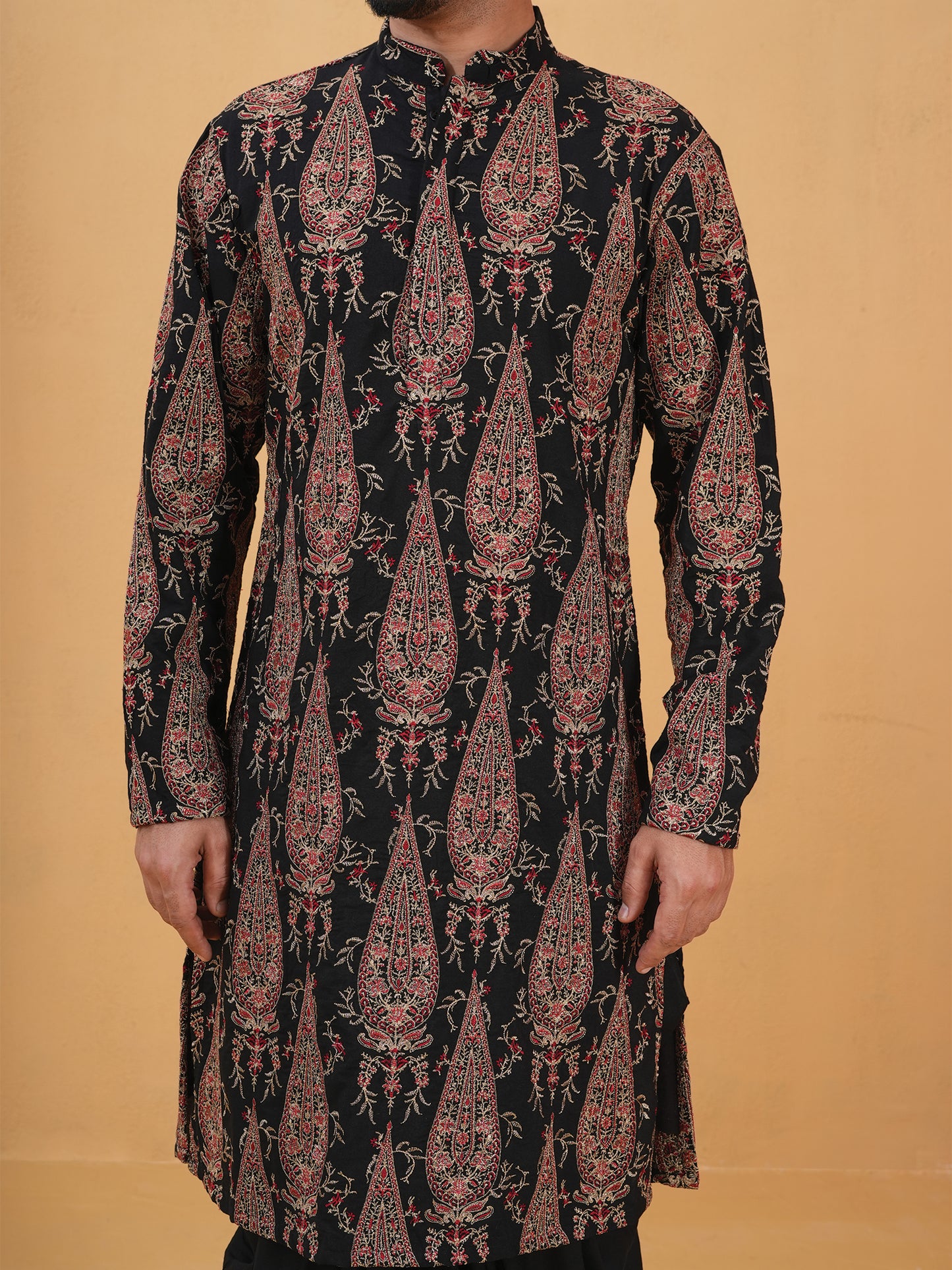 Aarvish Black Embroidered Katan Kurta Set