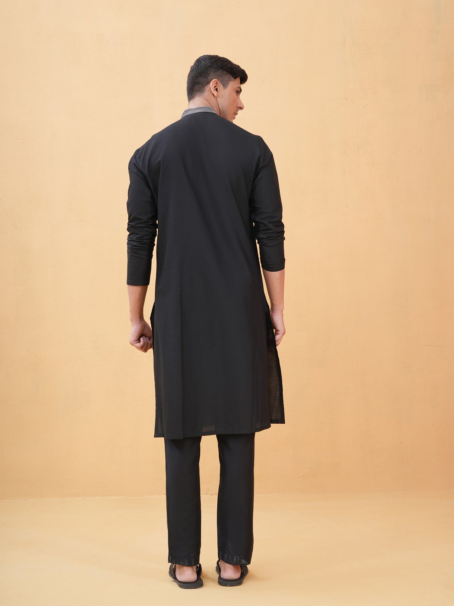 Bharu Black Embroidered Katan Kurta Set