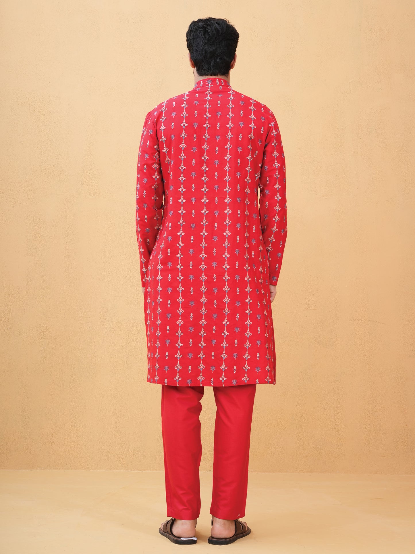 Tohsin Red Embroidered Katan Kurta Set