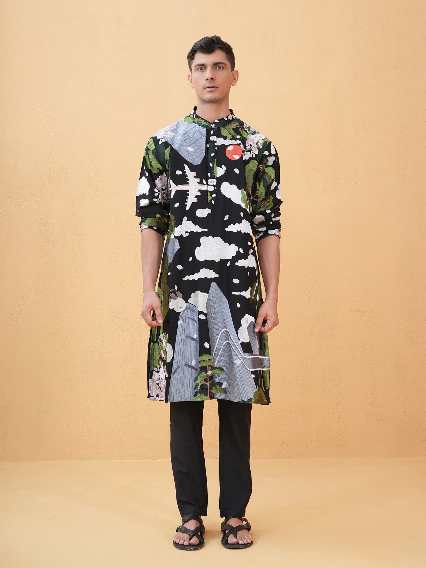 Ivansh Black Embroidered Katan Kurta Set