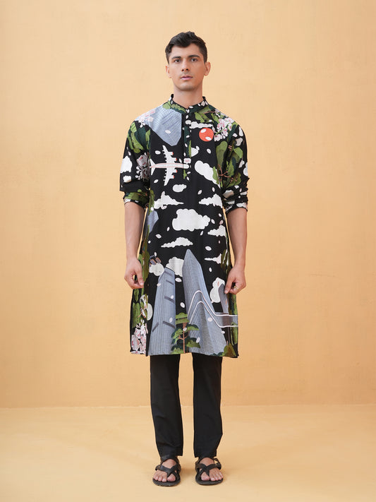 Ivansh Black Embroidered Katan Kurta Set