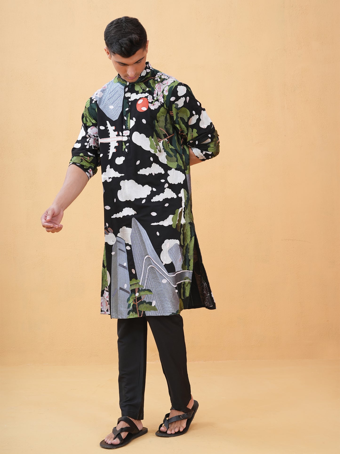 Ivansh Black Embroidered Katan Kurta Set