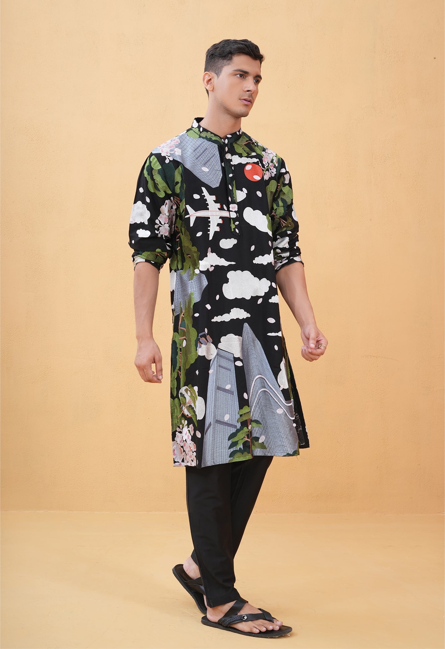 Ivansh Black Embroidered Katan Kurta Set