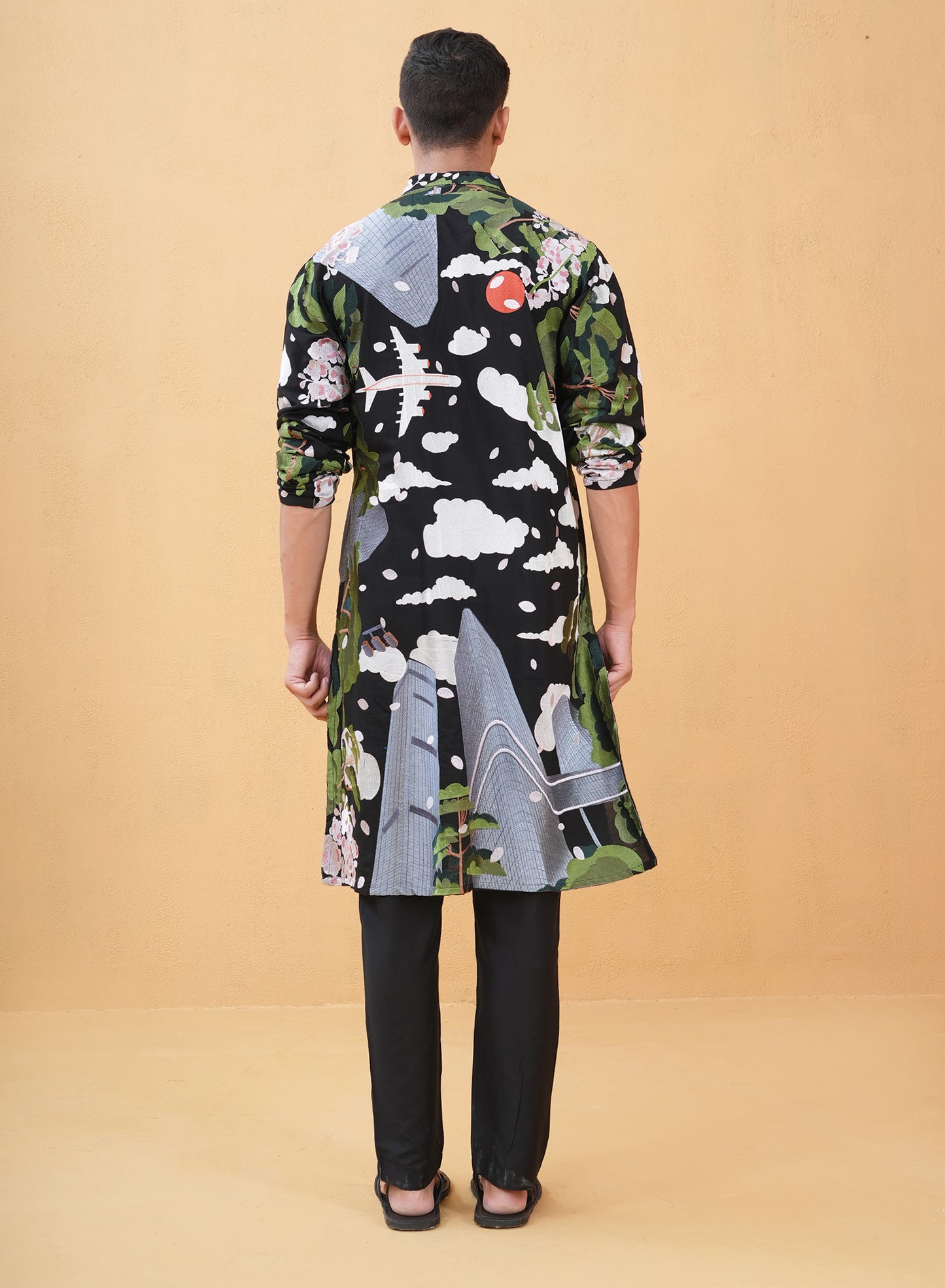 Ivansh Black Embroidered Katan Kurta Set