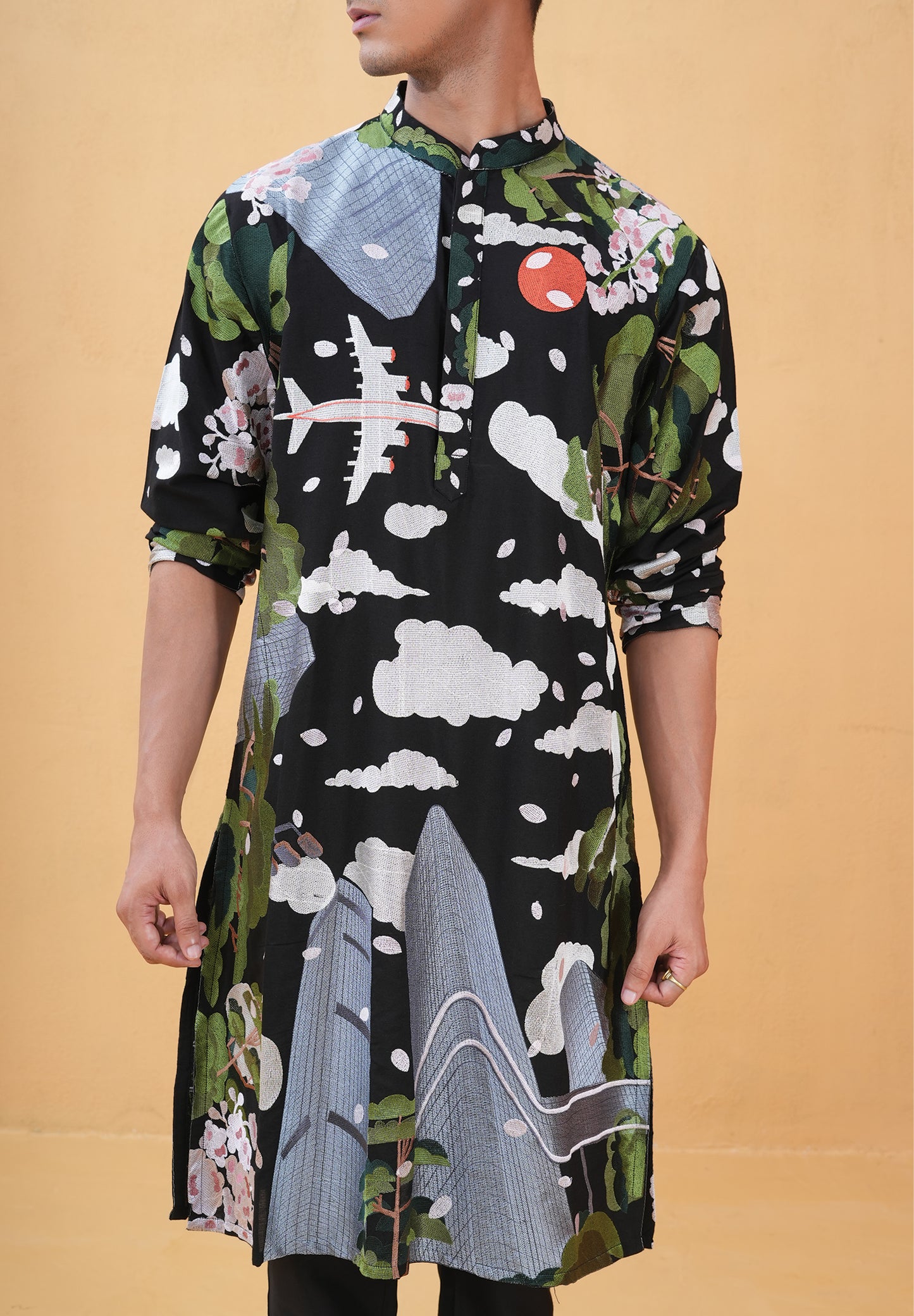 Ivansh Black Embroidered Katan Kurta Set