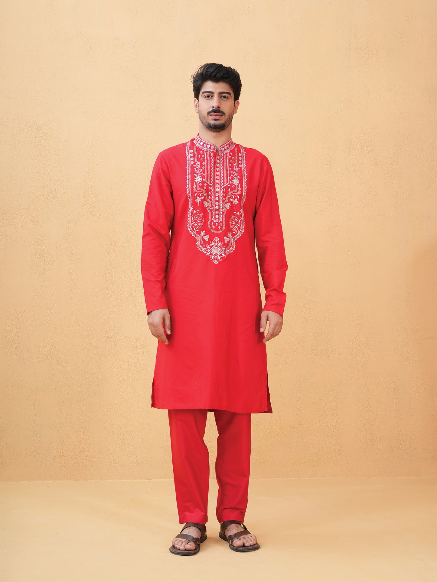 Nitigya Red Embroidered Katan Kurta Set