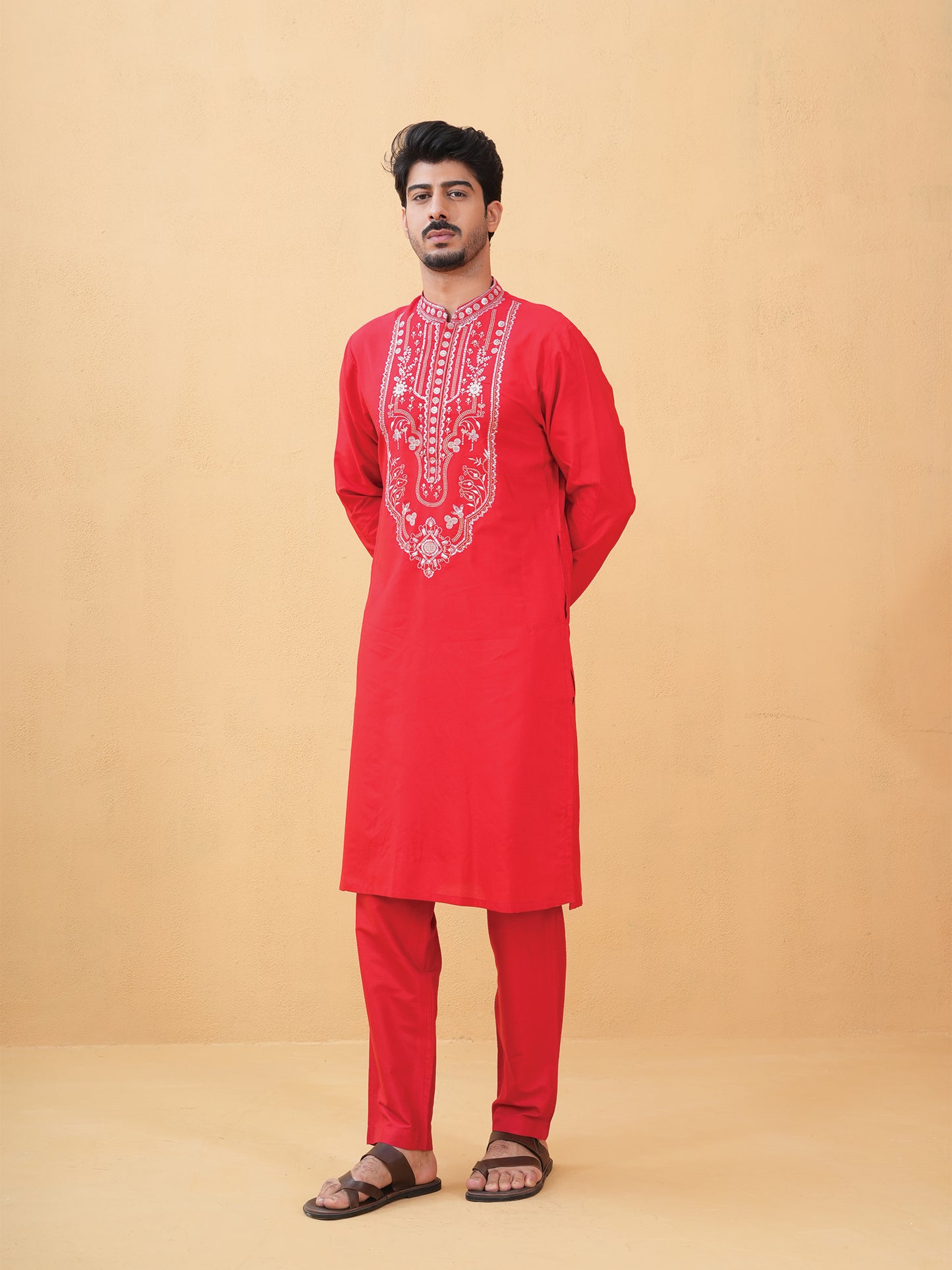 Nitigya Red Embroidered Katan Kurta Set