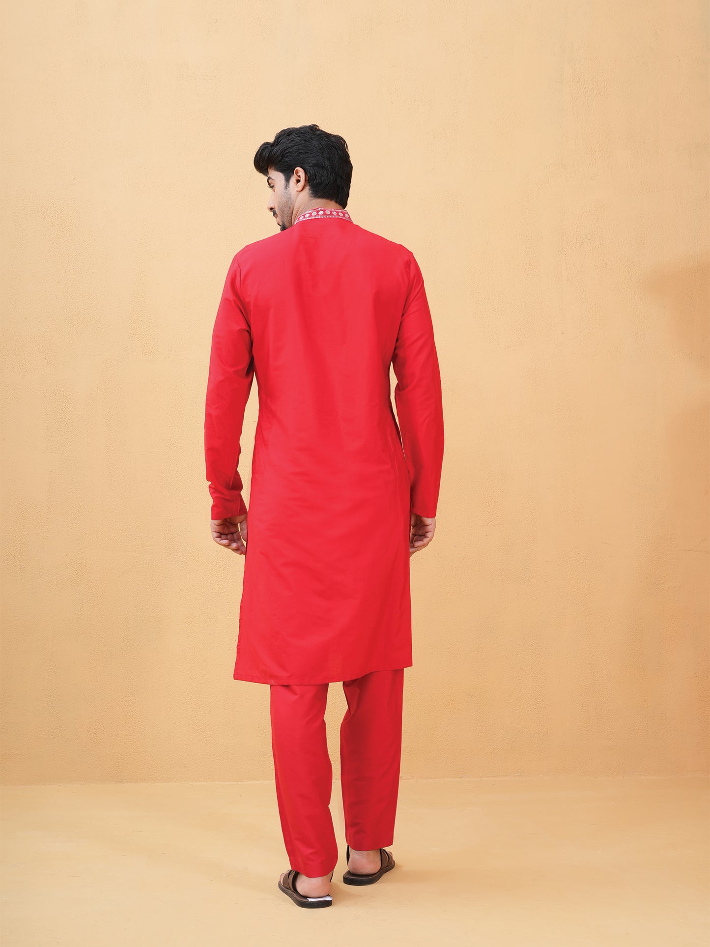 Nitigya Red Embroidered Katan Kurta Set