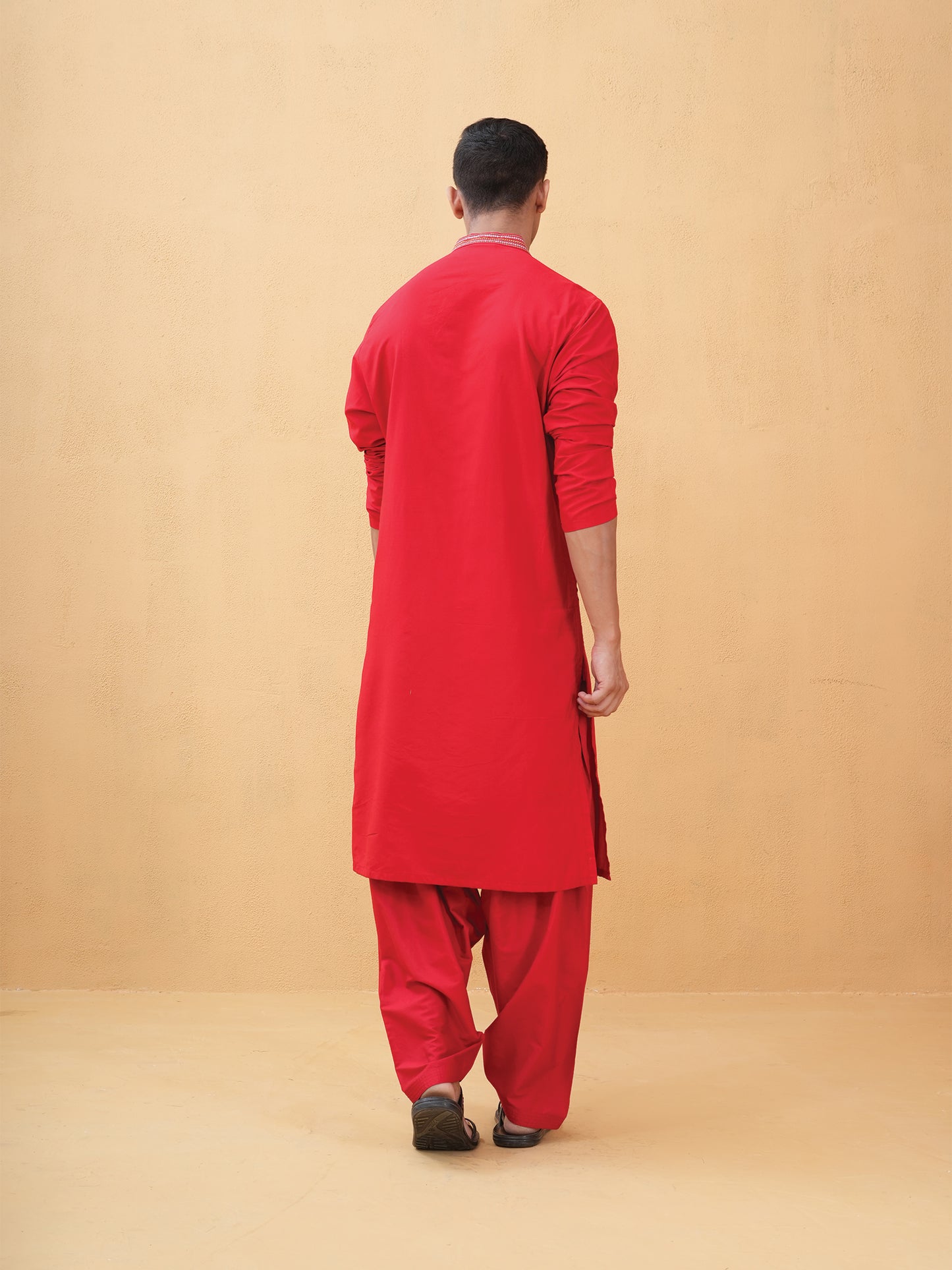 Aarnik Red Embroidered Katan Kurta Set
