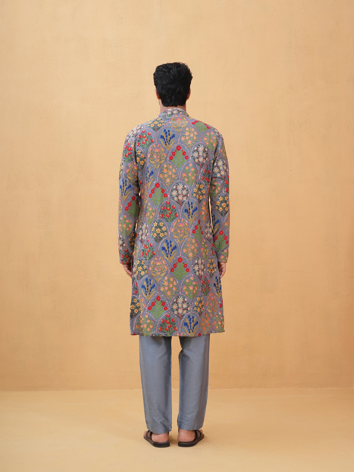 Dheer Gray Embroidered Katan Kurta Set